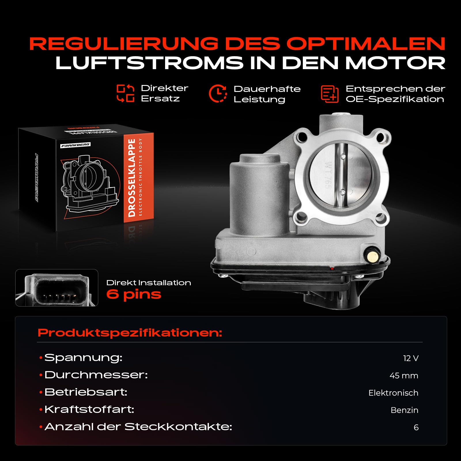 Frankberg Drosselklappe Drosselklappenstutzen für C-Max DM2 Fiesta V JD JH Fiesta VI CB1 CCN Focus C-Max Focus II DA DP HCP DB DH FCH DS FFS Fusion JU Corsa C F08 F68 2002-2012 1505642