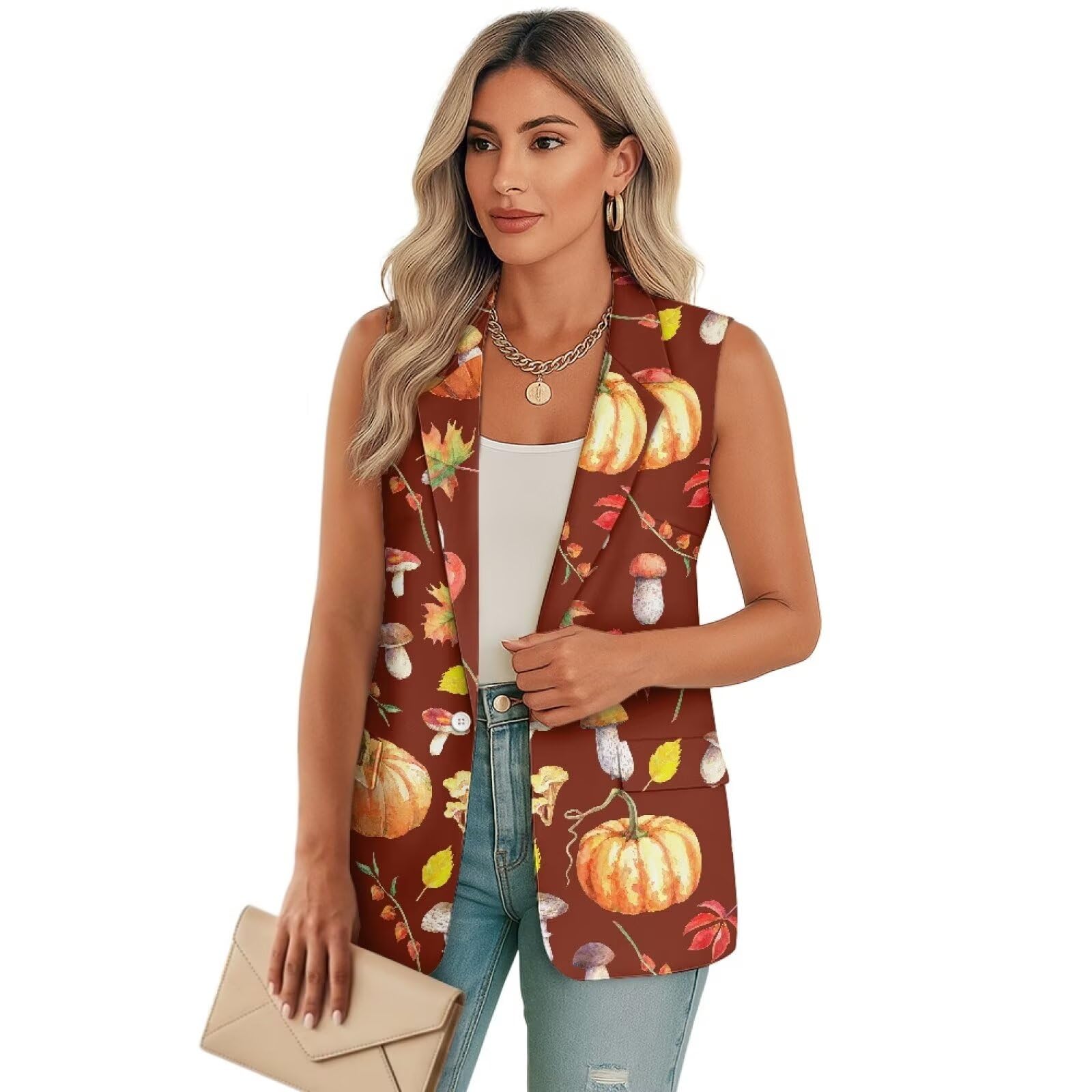 Womens Casual Vest Tops with Pocket Sleeveless Blazer Suit Lightweight Work Office Outerwear Waistcoat