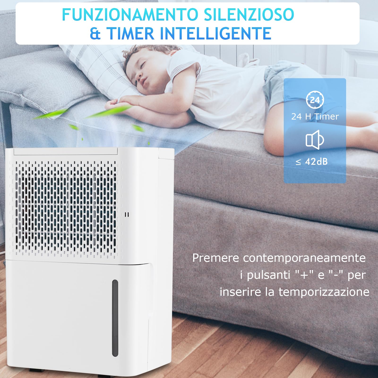 GYMAX Deumidificatore Domestico, 12L/Giorno, Modalità Continua/Asciugatura/Auto, Timer 24H, Serbatoio dell'Acqua da 2,1L, Deumidificatore d'Aria con Tubo di Scarico