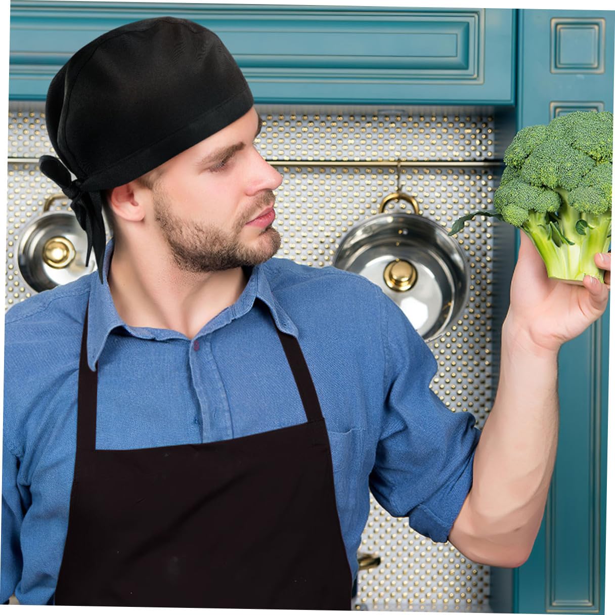 ORFOFE 8 Gorros de Chef Unisex Negros de Algodón para Cocina y Barbacoa, Diseño Japonés Cómodo Que Aporta Profesionalismo y Estilo Simple