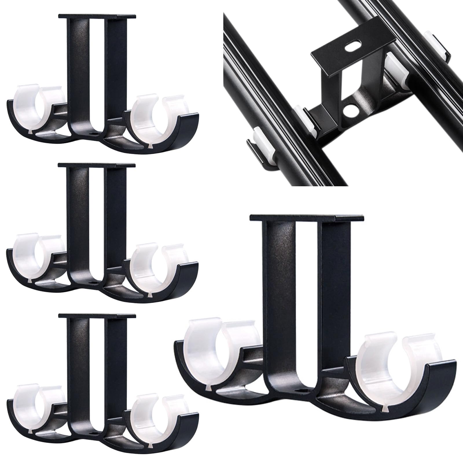 4 Pcs Double Curtain Rod Brackets, Aluminum Alloy Ceiling Mounted Curtain Pole Holders, Window Drapery Rod Hanging Supports