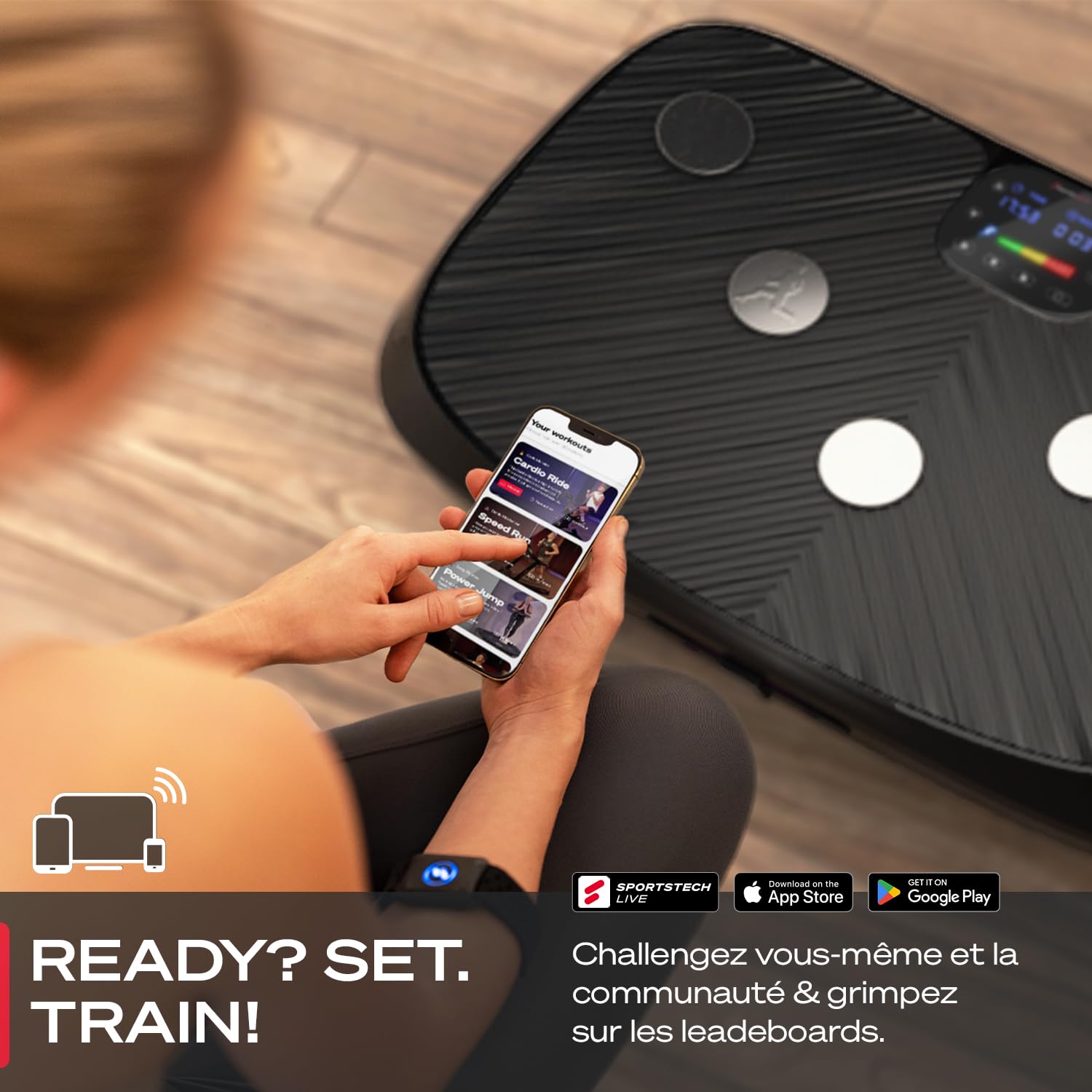 Sportstech VP400 Plateforme Vibrante Oscillante Professionnelle Fitness avec Technologie de Vibration 4D, fréquence jusqu'à 40Hz, Design courbé, 2 puissants Moteurs + télécommande + écran Tactile