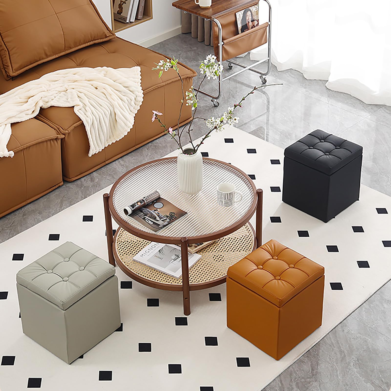 Pouf in ecopelle con contenitore, coperchio sollevabile, panca imbottita per scarpe, elegante sgabello poggiapiedi per soggiorno, camera da letto, ingresso