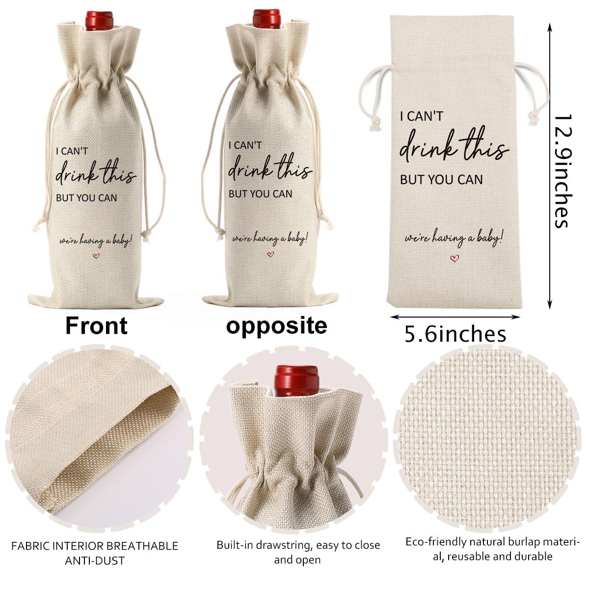 YUANHAO I Cant Drink This But You Can Pregnancy Announcement for Grandparents Aunt Parents New Mom Dad Wine Bag