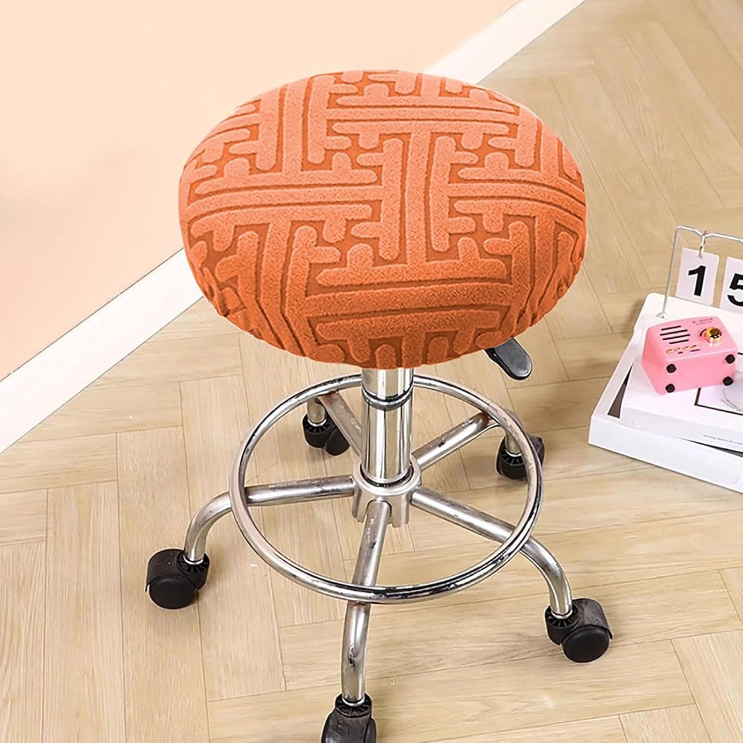 Elastic Bar Stool Cover Set, Round Chair Cover Set, Suitable for Dining Chairs 11.8-14.2 Inches(Orange,6 Pack)