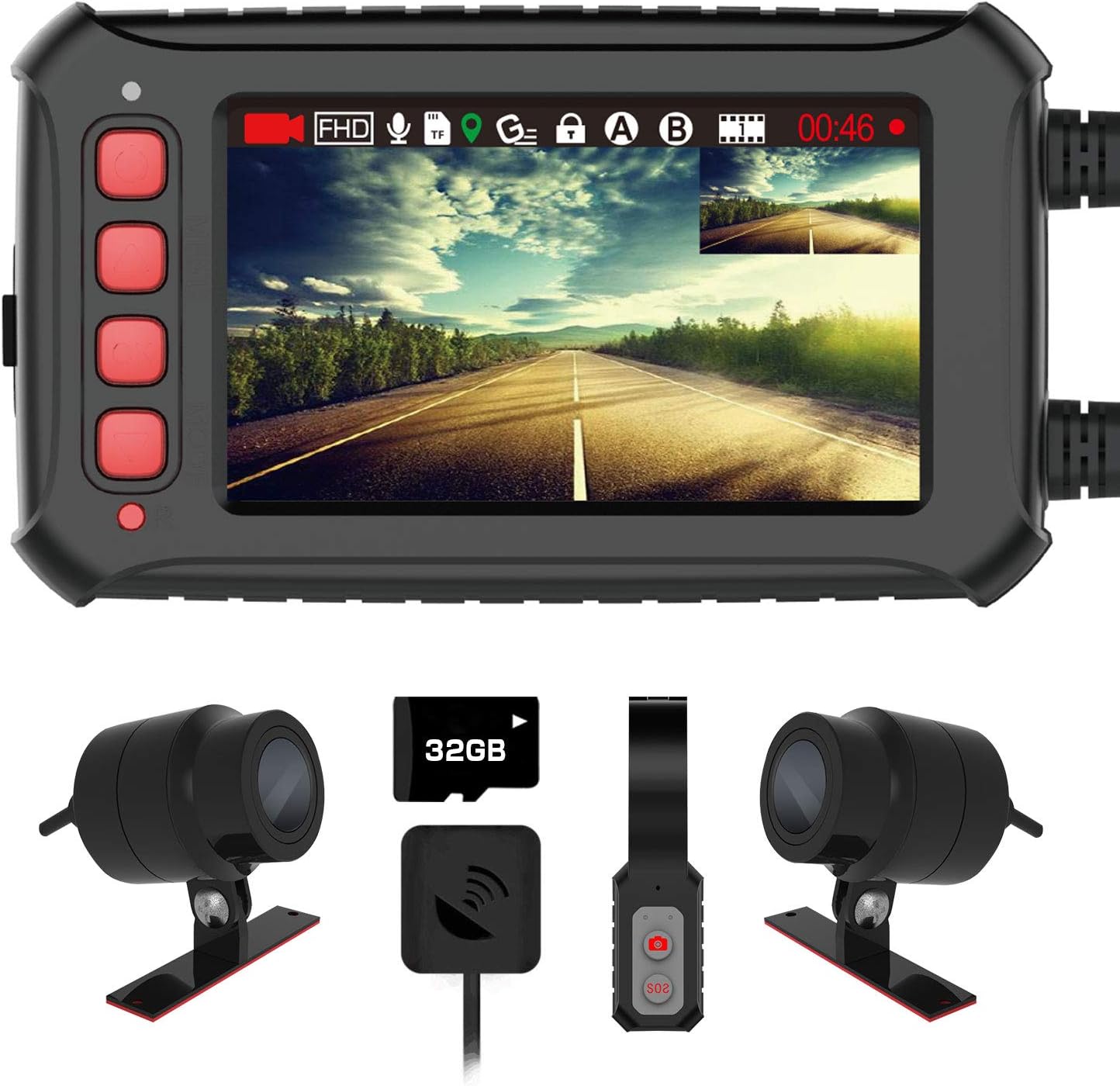 Amazon Akeeyo ドライブレコーダー バイク用 前後カメラ 全体防水 Hdr 1080p 200万画素 Gps搭載 3インチ液晶 リモコン付き 140 広角 32gbmicrosdカード同梱 Gセンサー 常時録画 ループ録画 最大128gb カード対応 日本語説明書 一年間品質保証 車 バイク 車 バイク