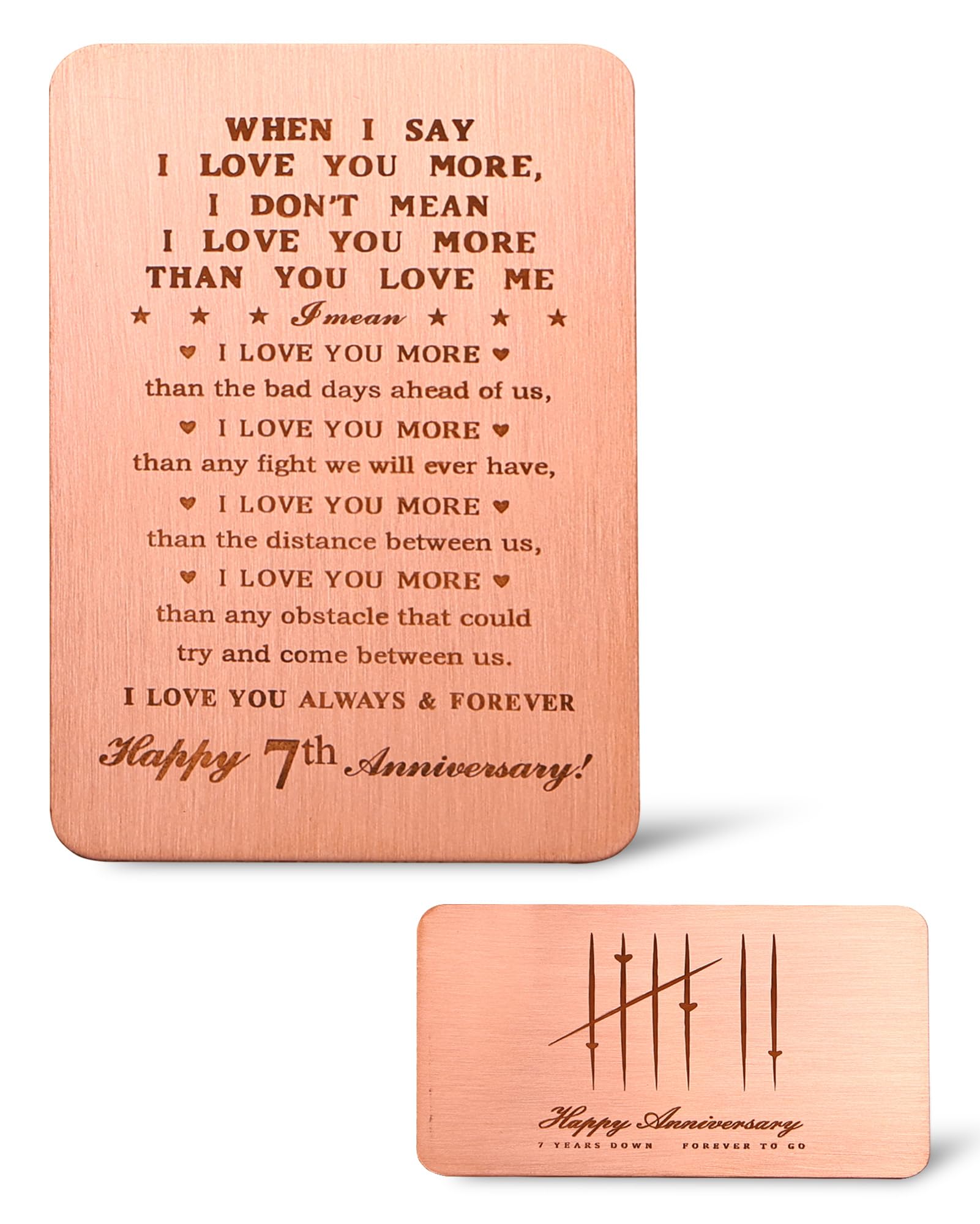 MagEnergy 7 Year Anniversary Card Gifts for Him, Handmade Copper Love Card for Husband, Romantic 7th Anniversary Card for Wife, 7th Wedding Wallet Card Gift