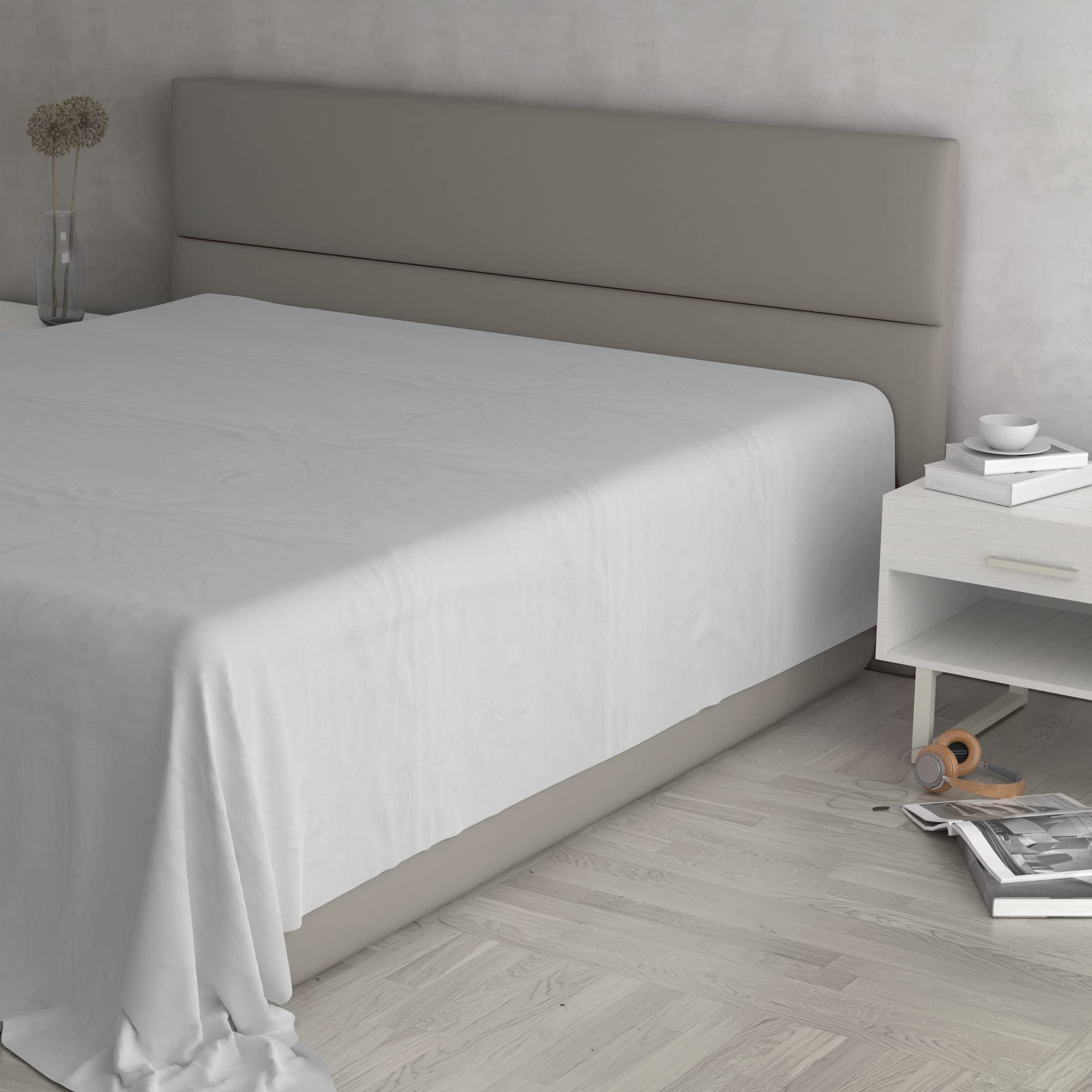 MAX COLOR Top Sheet, 100% Cotton, Plain, Light Grey, Maxi Double 270 x 300 cm