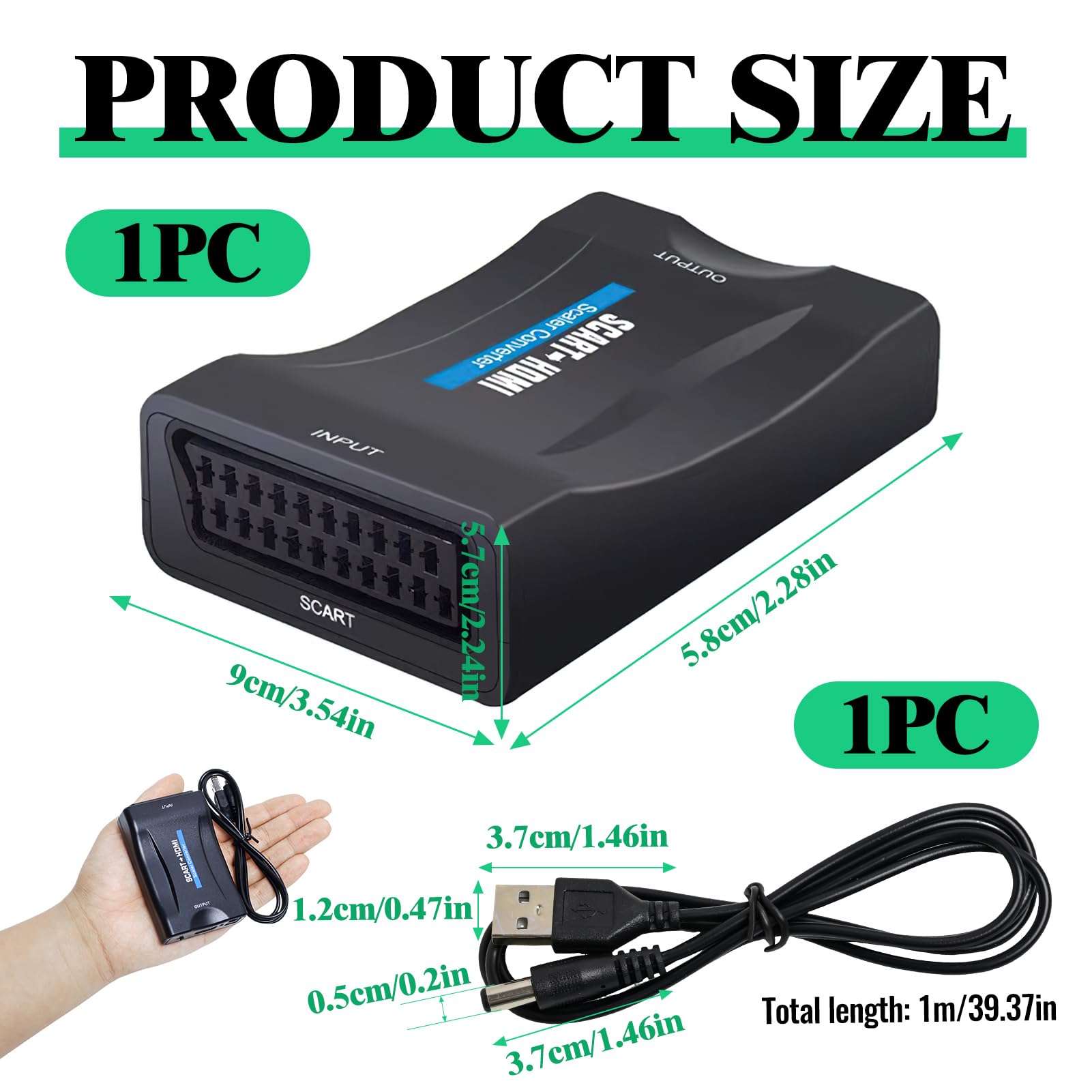 Convertisseur péritel vers HDMI, câble Scartto HDMI pour lecteur DVD vers TV, convertisseur ScartHDMI avec câble de 80 cm, convertisseur péritel vers HDMI pour TV, lecteur DVD Stb VHS Sky