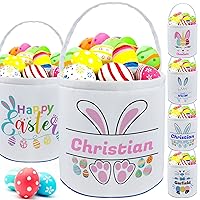 Vista 30 de Cesta de Pascua personalizada con nombre para niñas y niños, cesta de conejo de Pascua personalizada, bolsas de regalo para caza de huevos de Pascua