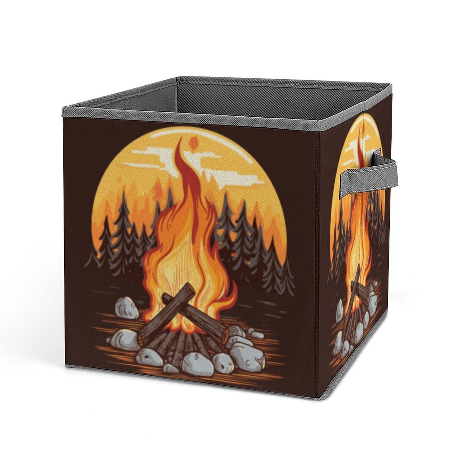 MUSM Bonfire Foldable Storage Box Collapsible Fabric Organizer Large Capacity Folding Storage Bins with Handles for Home Bedroom Closet 10.6 X 10.6 X 10.6 Inches