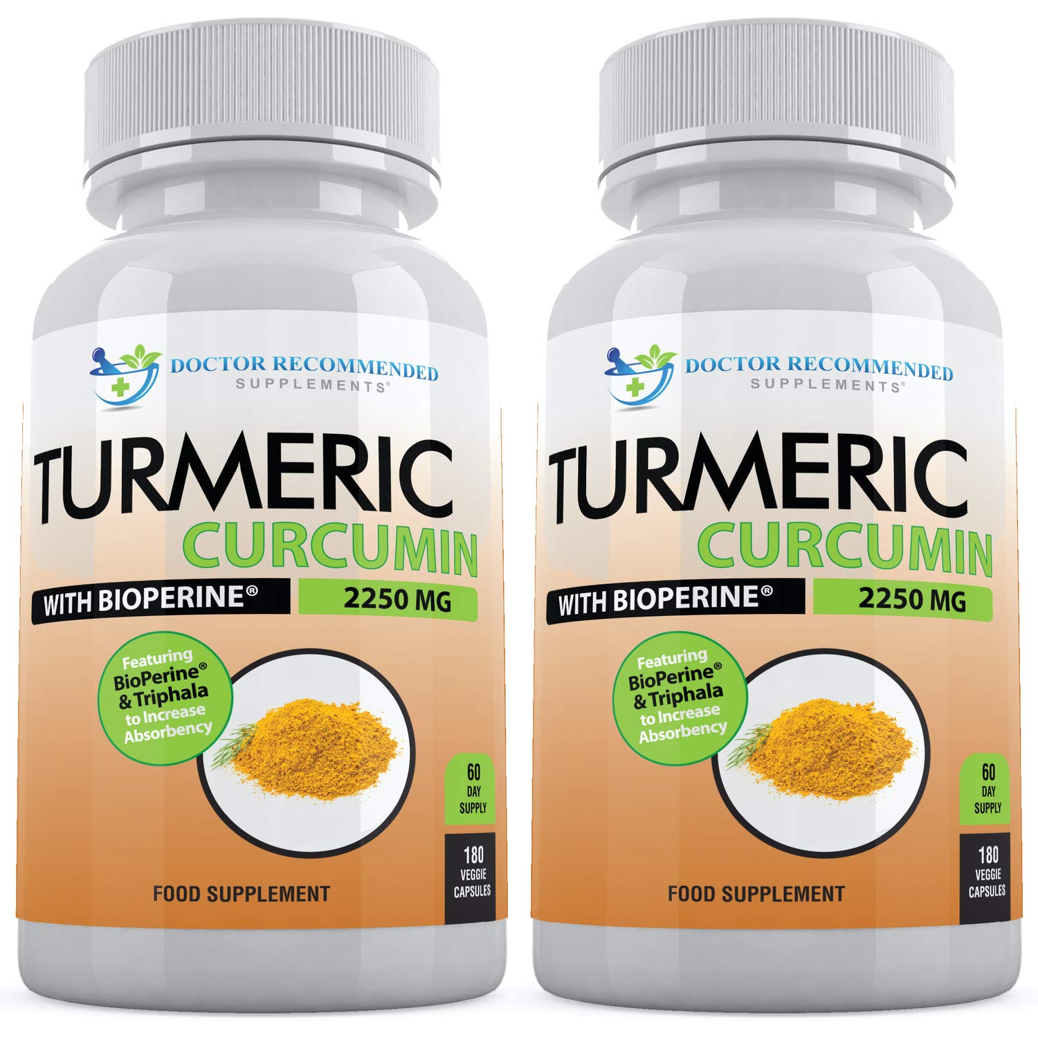 Turmeric Curcumin with Bioperine - 360 Veggie Capsules - 2250mg 95% Curcuminoids with Black Pepper Supplement and Triphala (Pack of 2)