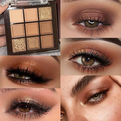 Miniatura 2 de Paleta de sombras de ojos en tonos piel, café, oro rosado, café oscuro, bronce y crema, maquillaje altamente pigmentado para un look natural