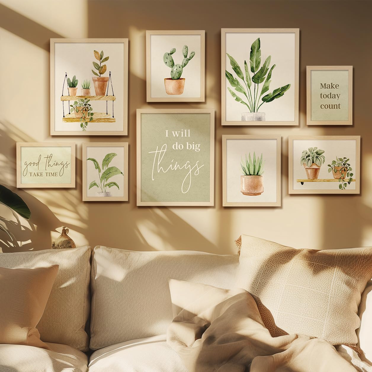 Amazon.com: ArtbyHannah 9-Piece Botanical Gallery Wall Art Set, Sage Green  Plant Prints with Wood Frames, Neutral Decor for Modern Living Room Bedroom  Staircase Nursery : Home & Kitchen