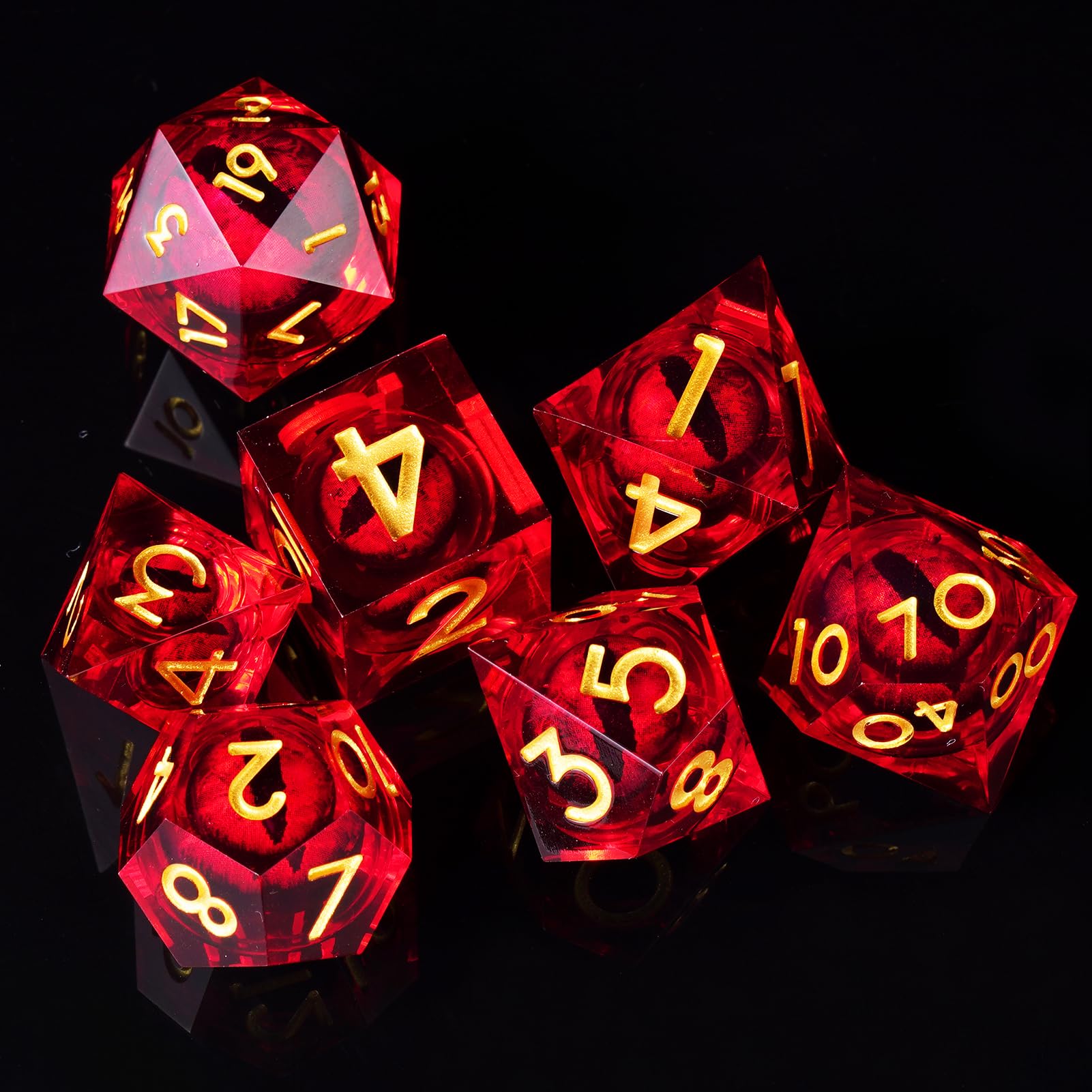 ORUZA 7 PCS Dragon Eye DND Dice Liquid Core D&D Dice Resin Sharp Edge Polyhedral D&D Dice Set for Dungeons and Dragons Role Playing Die D20 D12 D10 D8 D6 D4 D% - Image 3