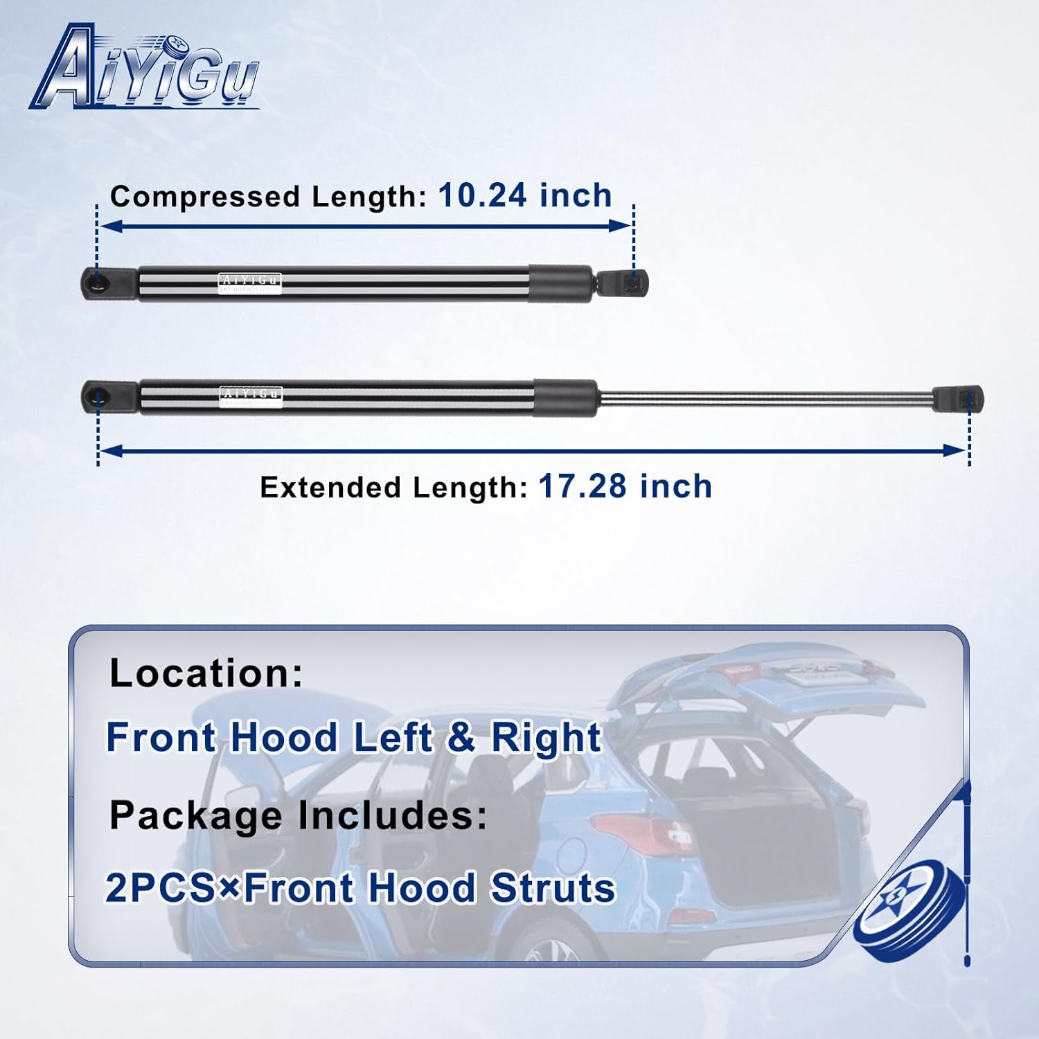 aiyigu front hood struts shocks lift supports gas springs compatible with 2017 2018 2019 2020 2021 2022 ford f250 f350 super duty, pack of 2 pcs replaces pm3986 4b-965360
