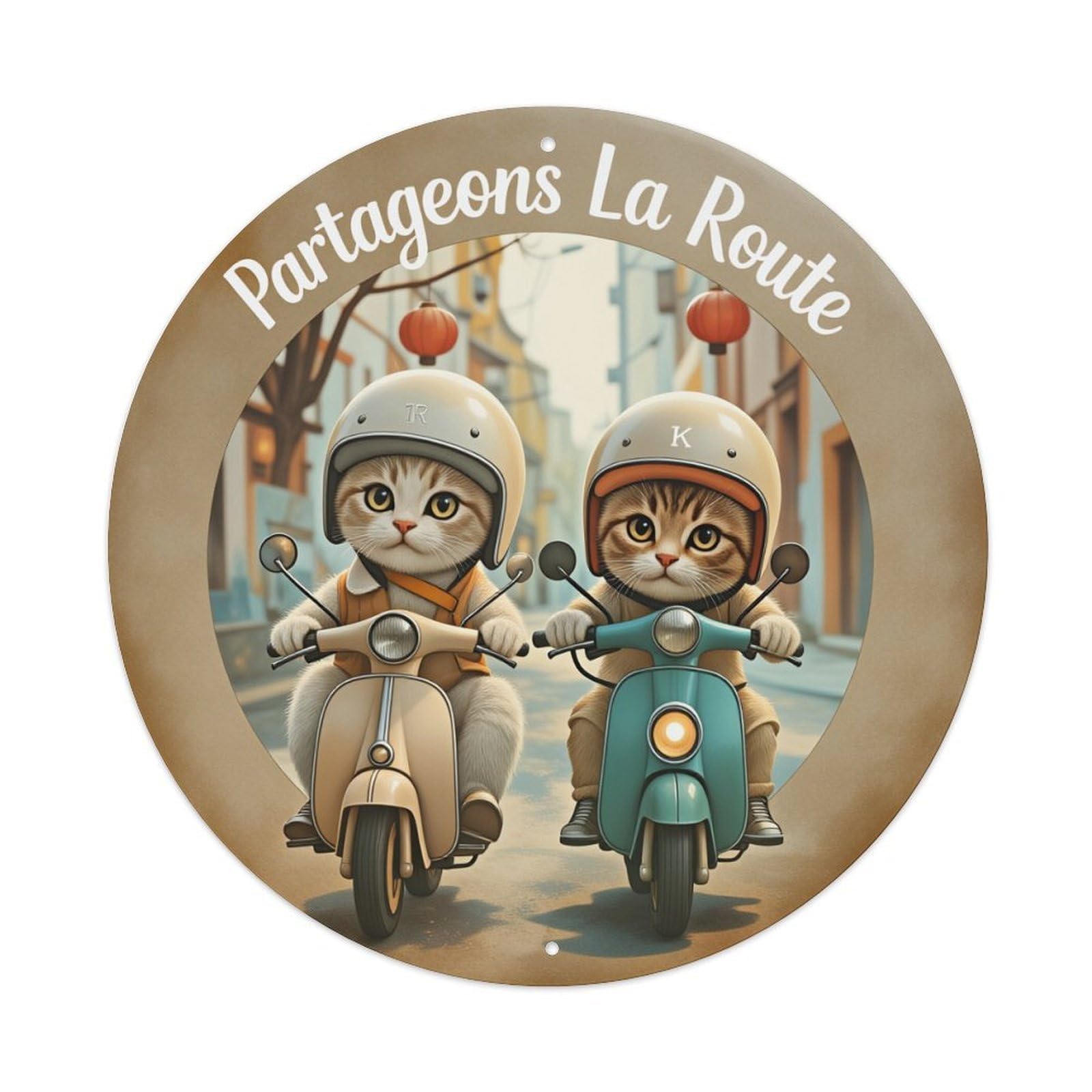 Cats Riding Scooters Together Street Metal Tin Sign Vintage Garden Bedroom Cafe Bar Man Cave Home Wall Decor Metal Poster 8x8 inches