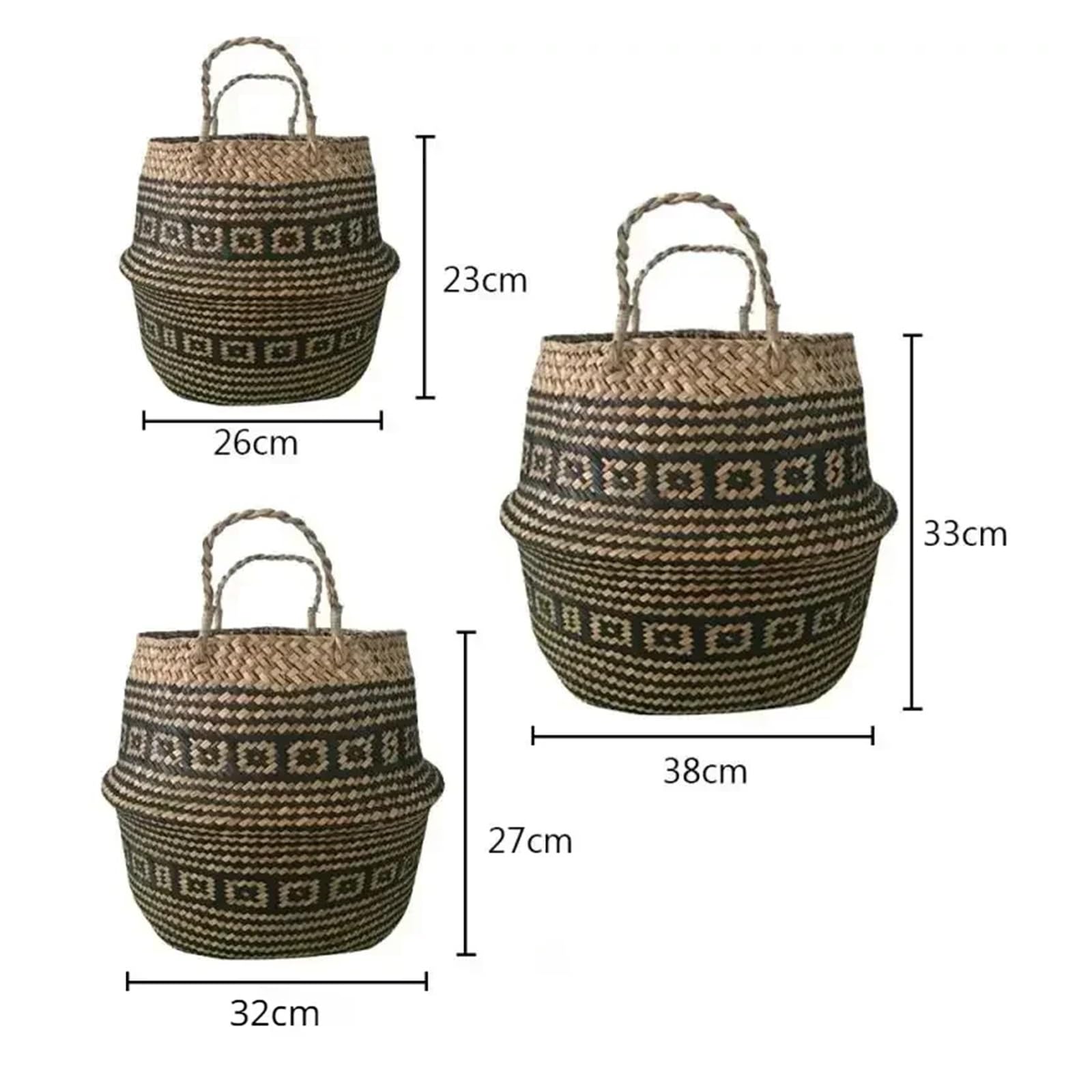 Pots de Fleurs Tressés Panier pliable tissé à la main en rotin, 3 pièces, panier à fleurs tissé en jonc de mer, panier de rangement for vêtements, décoration de la maison, panier à fleurs(Primary colo