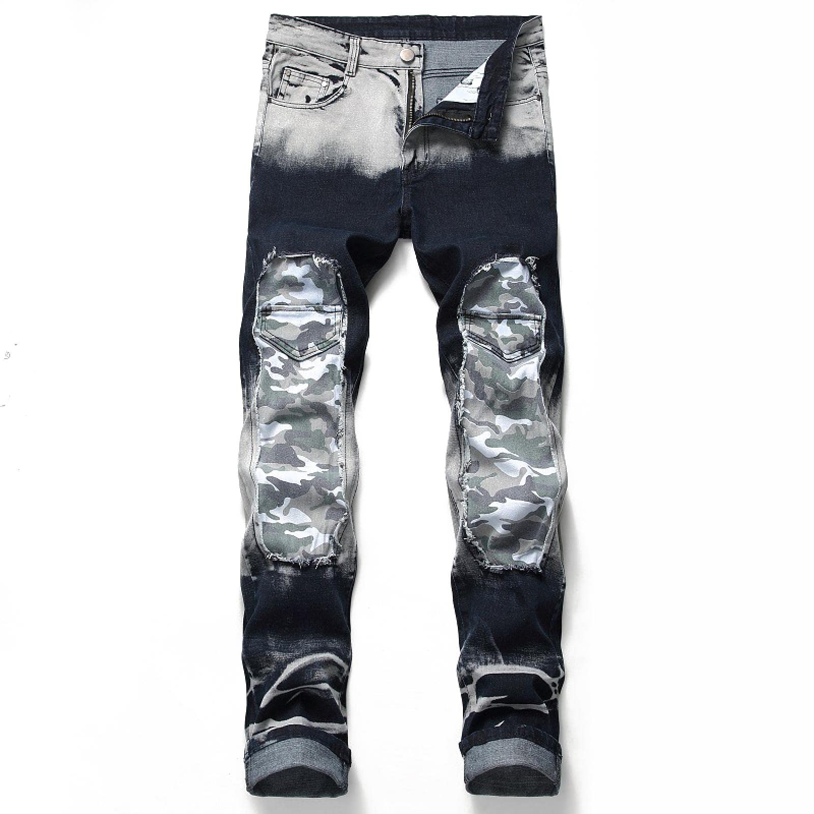 Jeans Herren Jeanshosen Hose Freizeithose Patch Dekorative Trendige Hose Elastische Jeans Denim Große Größe