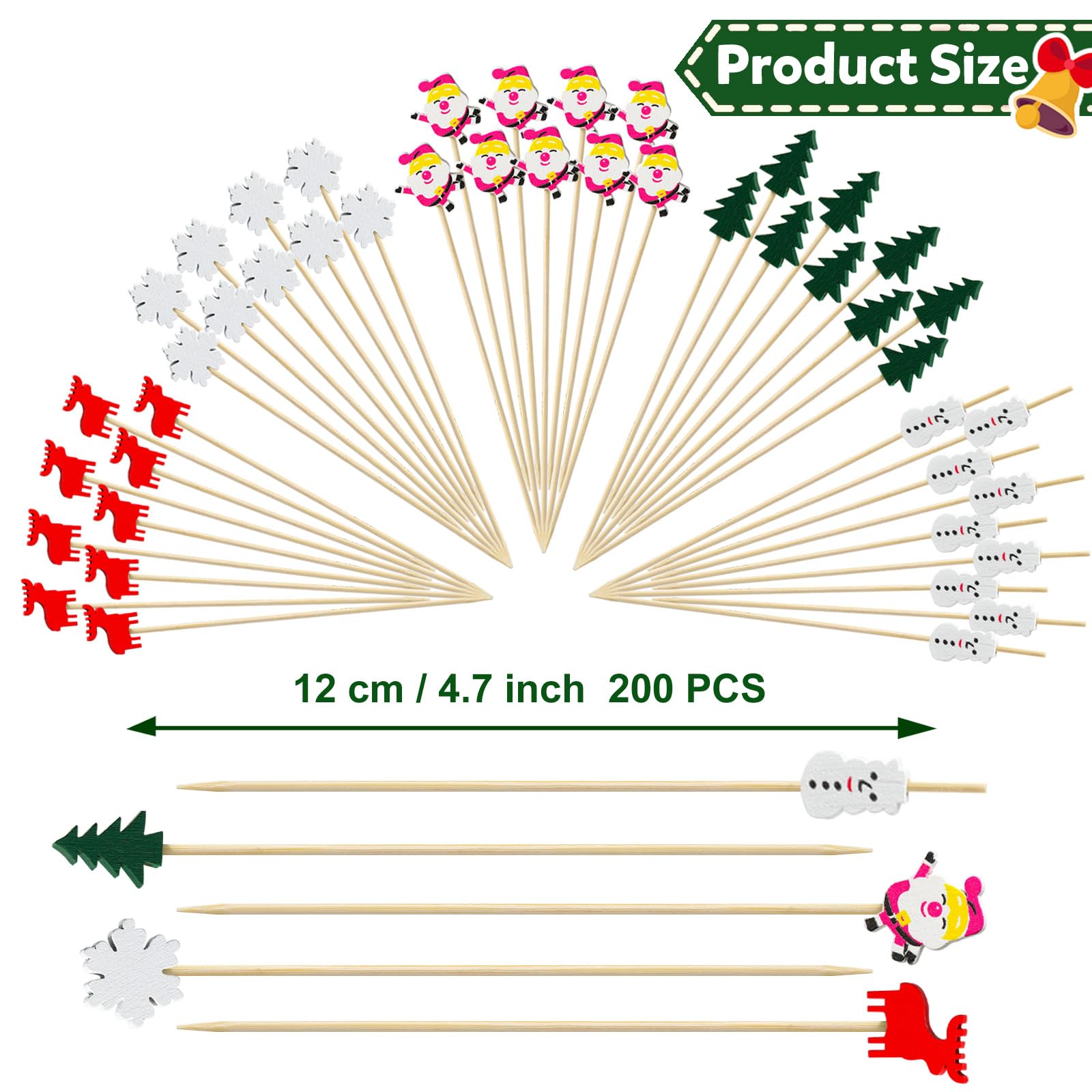 Bekeify Noël Cocktail Sticks 200Pcs Bâtonnets En Bois De Fruits