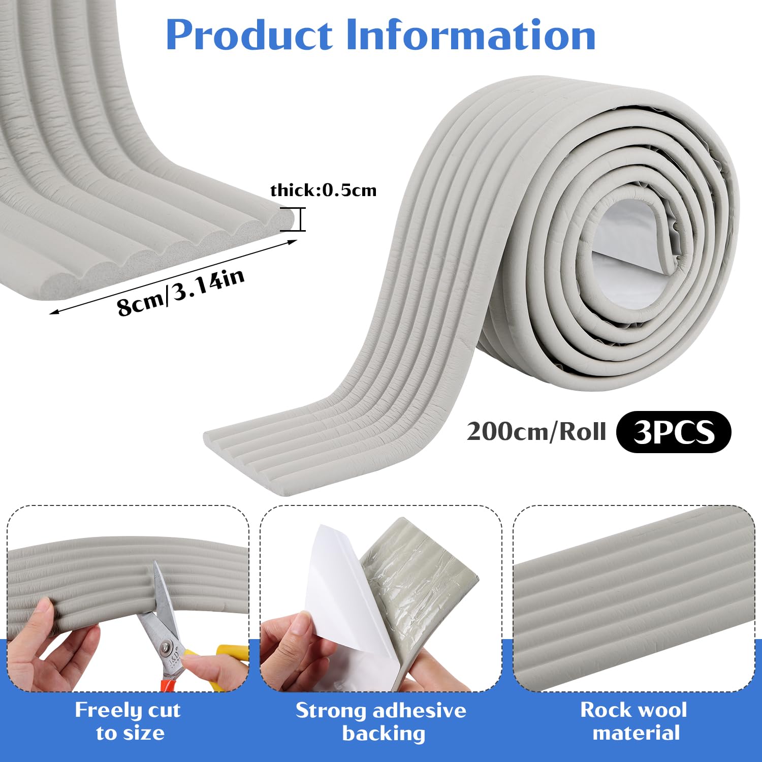Aislamiento de Tuberías 3 Rollos/8 cm x 6 m Tubo de Aislamiento con Autoadhesivo para Protección de Fontanería y Calefacción Protección (Gris)