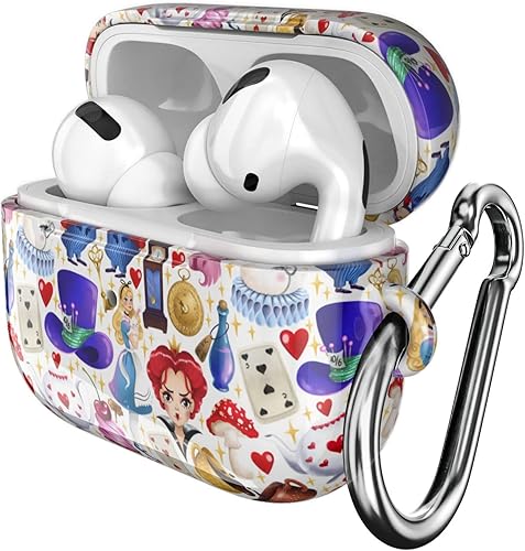 Miniatura 2 de Cavka Funda compatible con Airpods Pro y Pro 2 Airpods 3-2-1 Gen Wonderland de plástico, impresión protectora, clip de bloqueo portátil, lindo