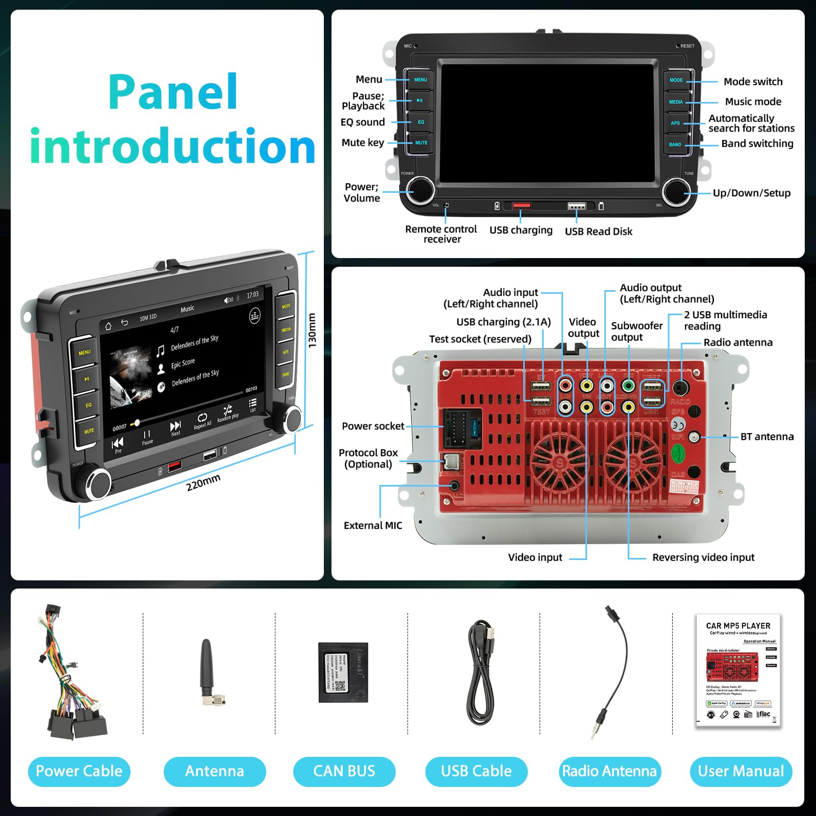 Autoradio pour VW Golf 5 6 Passat Tiguan Jetta Touran Polo Caddy
