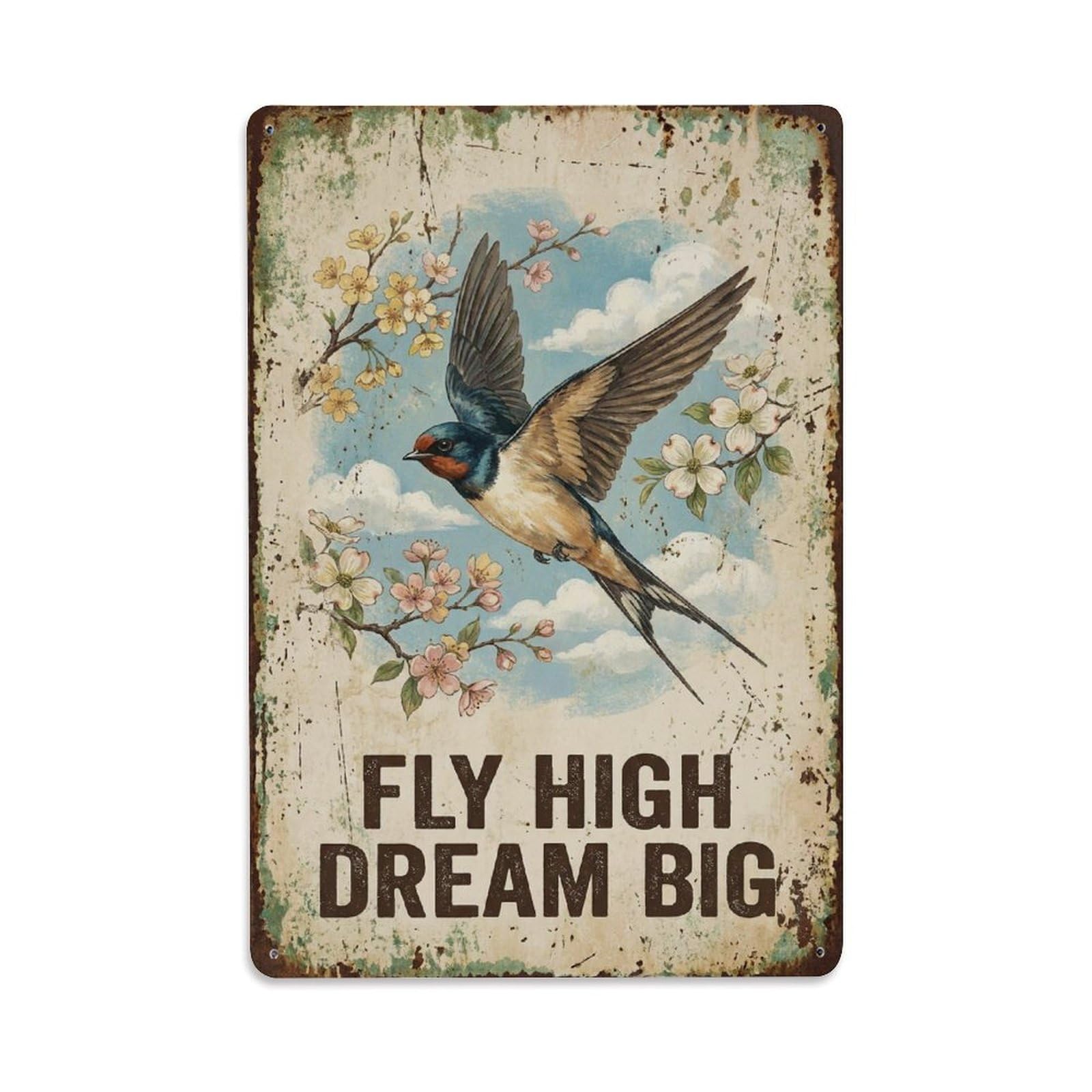 Fly High Dream Big Swallow Metal Tin Sign