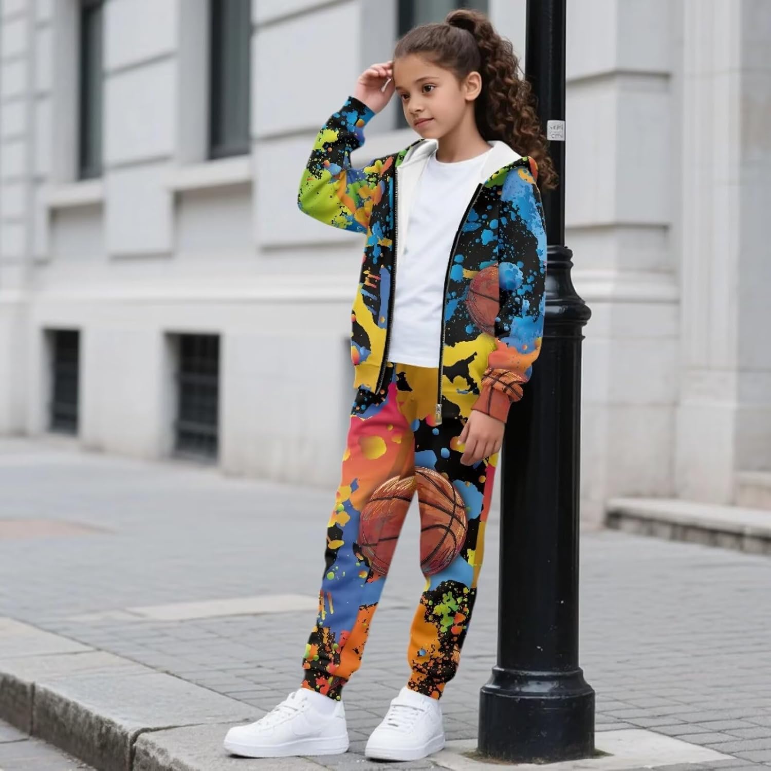 2 Piece Girls Jogger Set Long Sleeve Track Suit Zip Up Hoodie Sweatshirts and Sweatpants with Pockets Sweat Suit