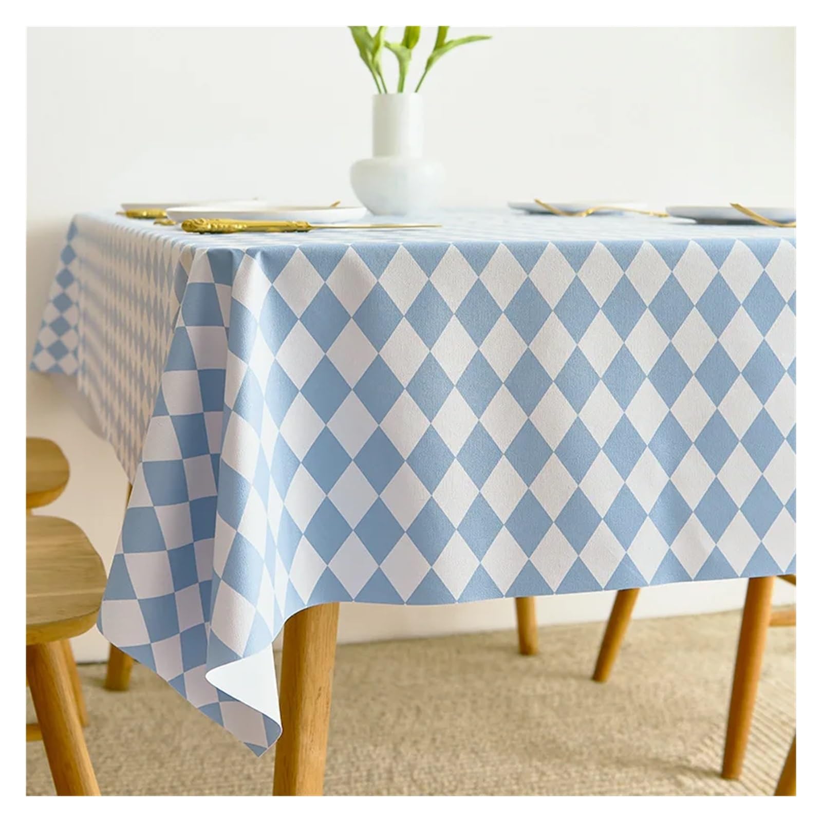 Mzsklw Blue Prismatic Waterproof Tablecloth Pvc Square Tablecloth Rectangle Waterproof Table Cloth Tabletop Cover Oil Proof Wipeable Covers(,140X180cm)
