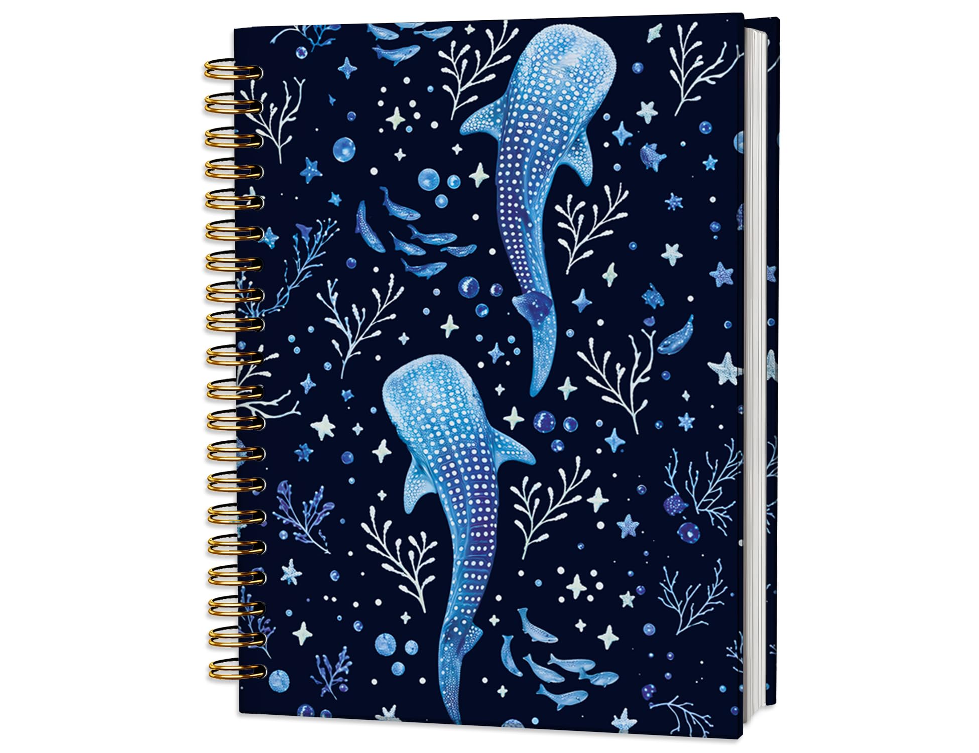 Taccuino con squalo balena, diario da donna, diario di biologia marina, quaderno blu scuro con animali dell'oceano, regali per gli amanti dell'oceano, quaderno a spirale con copertina rigida