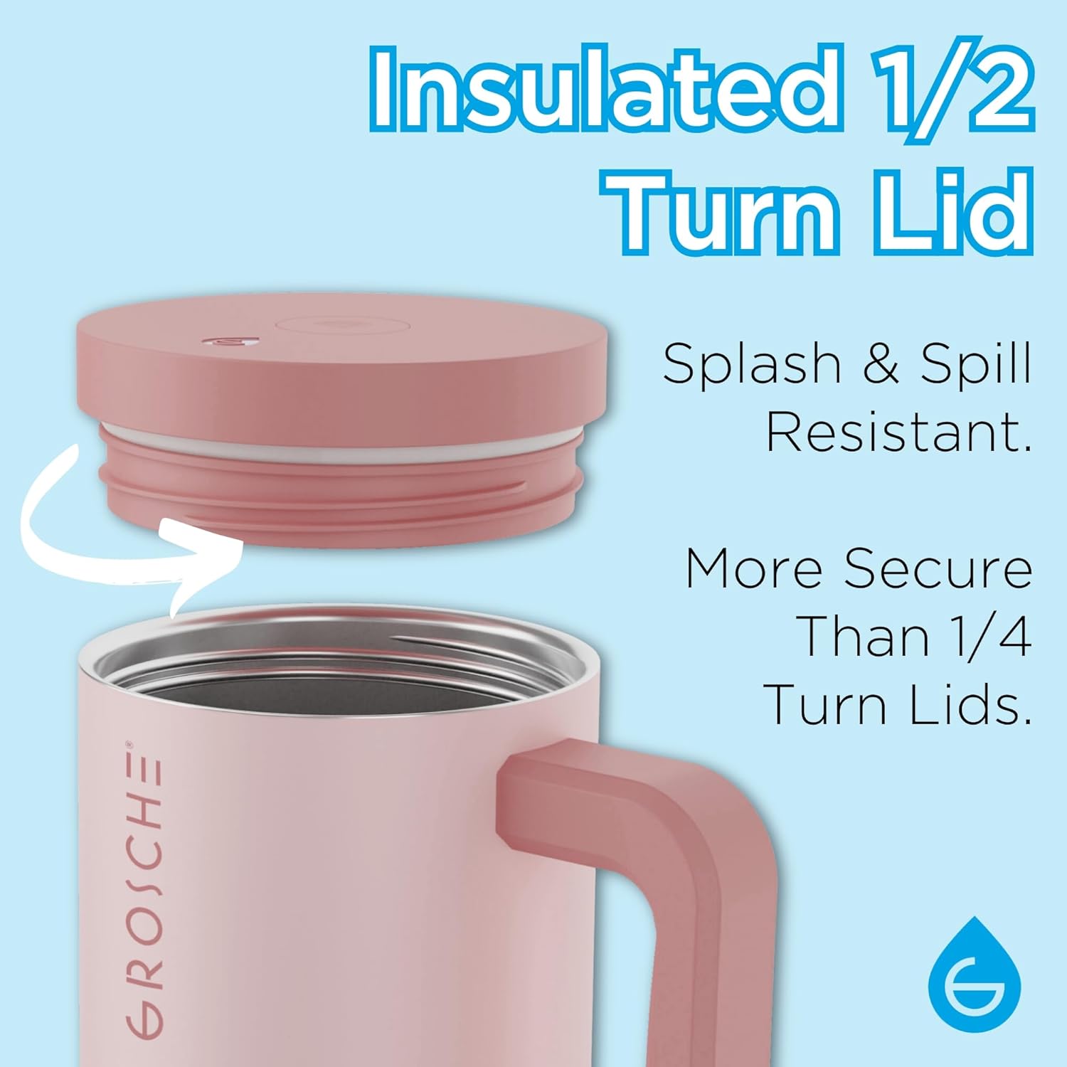 GROSCHE ASPEN 40 oz tumbler with handle and straw. Extreme insulation, classy design, built to last insulated stainless steel tumbler with handle, lid and straw - ROSE PINK - Image 8