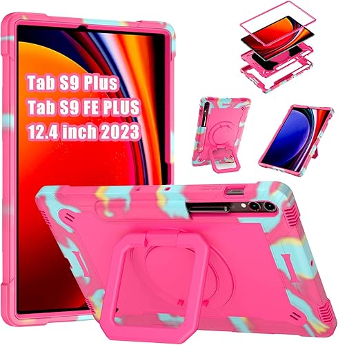 Miniatura 1 de DETUOSI Funda para Samsung Galaxy Tab S9 PlusS9 FE Plus 5G 12.4" Tablet 2023 con soporte giratorio de 360 y correa para el hombro, funda resistente