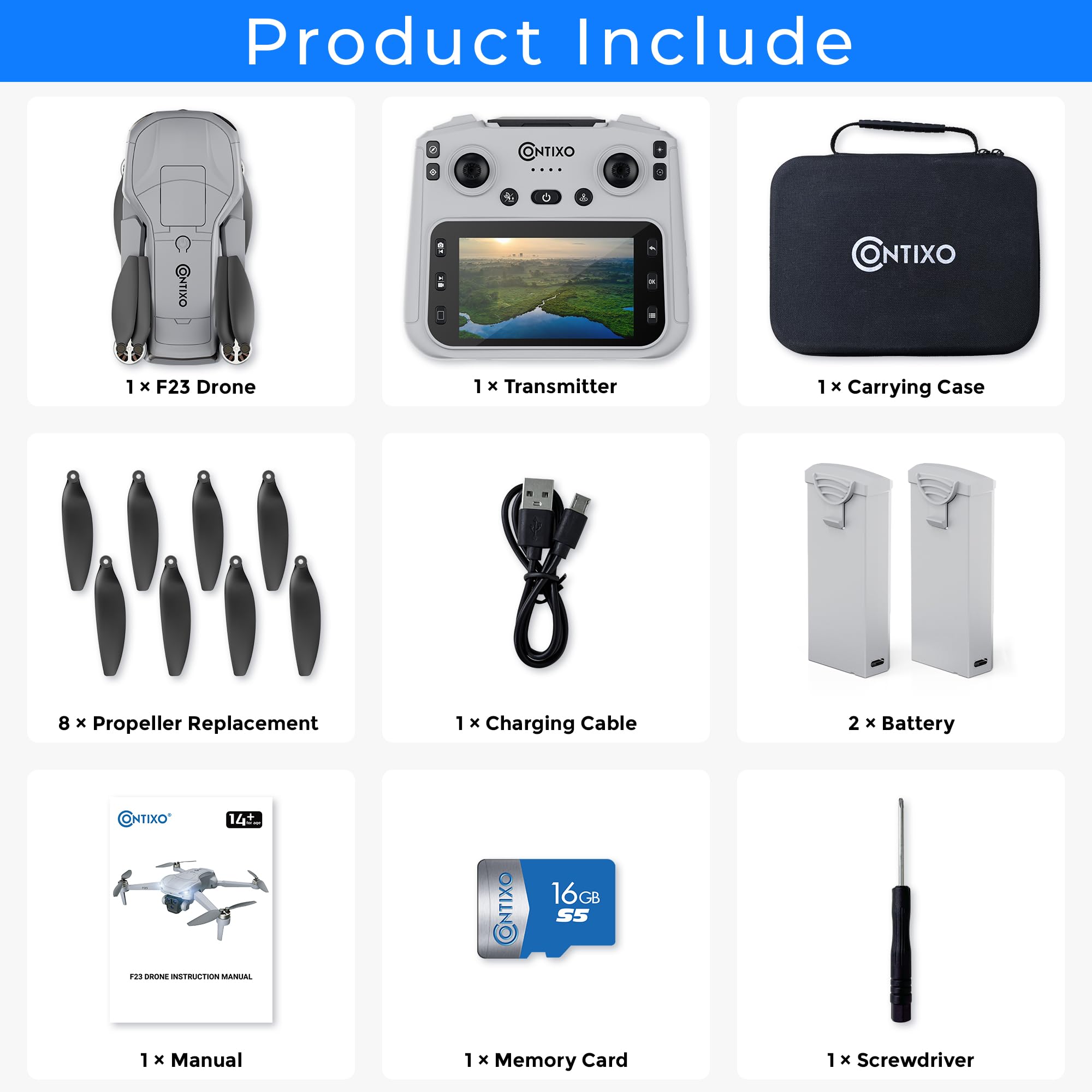 Contixo Drone GPS F35 con fotocamera 4K UHD 2 assi Gimbal auto stabilizzante 5G WiFi FPV RC Quadcopter Drone brushless per adulti, custodia per scheda SD da 64 GB bonus