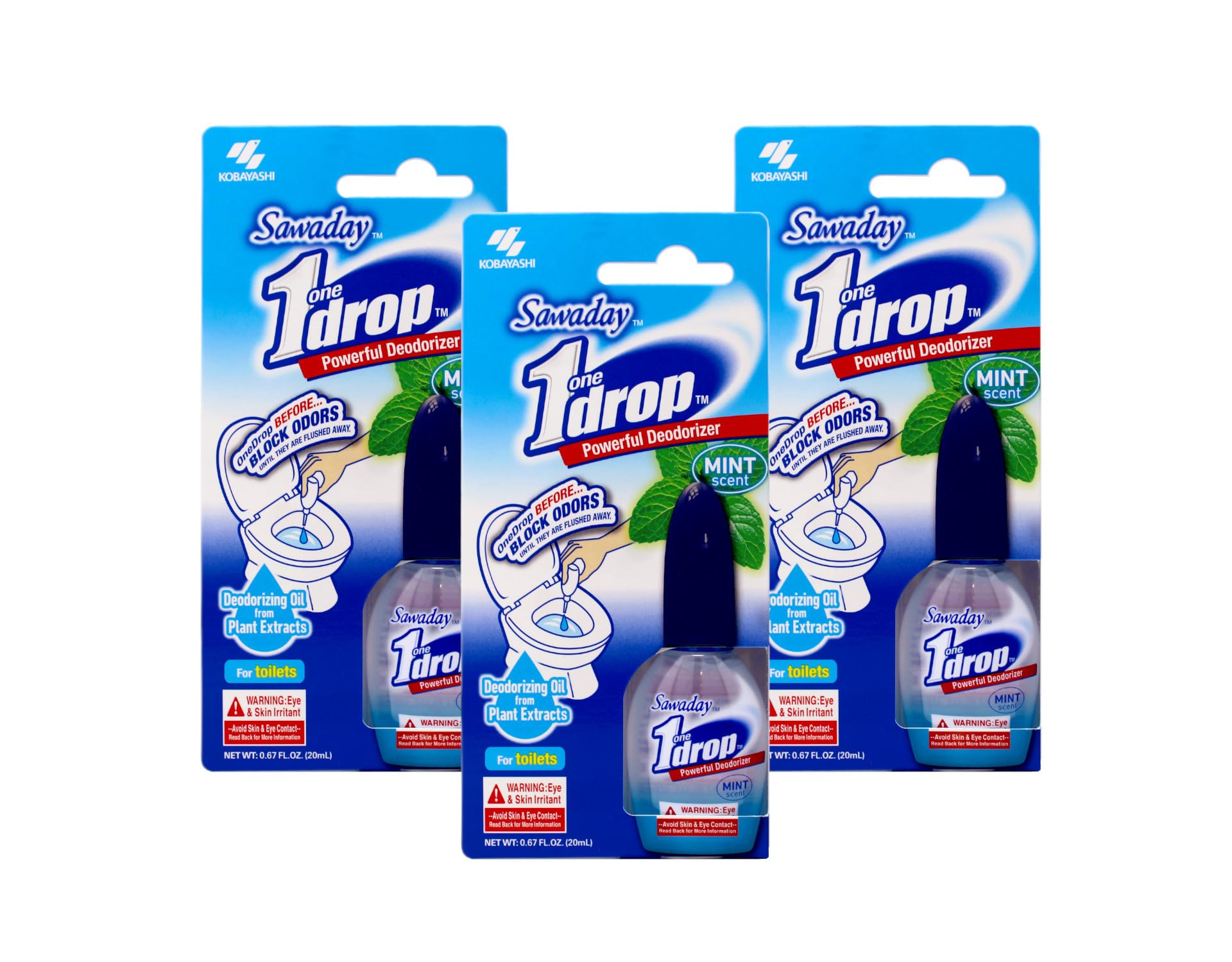 1 Drop Powerful Toilet Deodorizer, Mint Scent, Blocks Odors Until Flushed Away, Deodorizing Oil from Plant Extracts, 0.67 fl oz (Pack of 3)