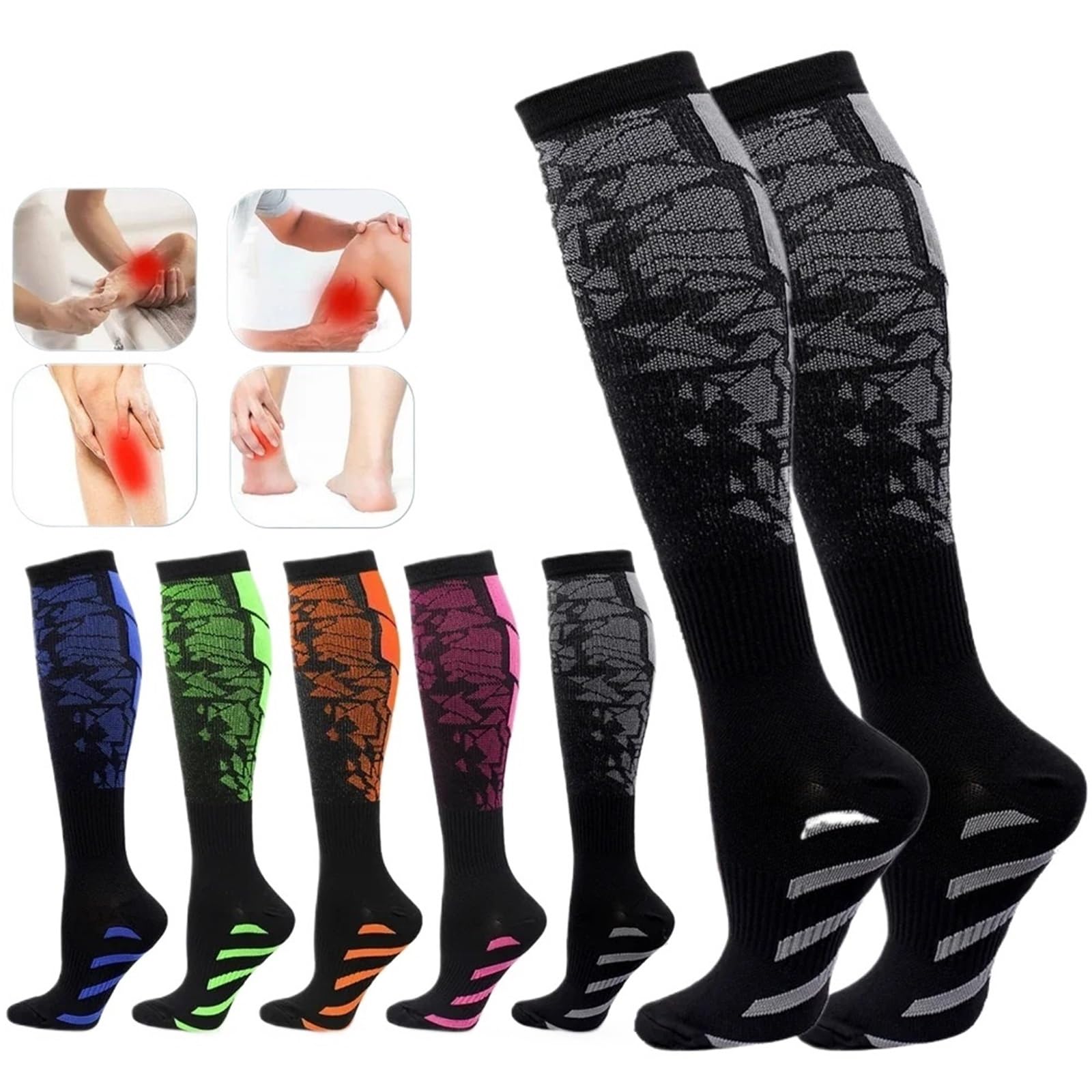 Chaussette De Contention Homme Lot de 2 Paires de Chaussettes de Compression 20-30 mmHg for Homme et Femme, Chaussettes de Sport for Marathon, Cyclisme, Football, Varices(Orange,L-XL)