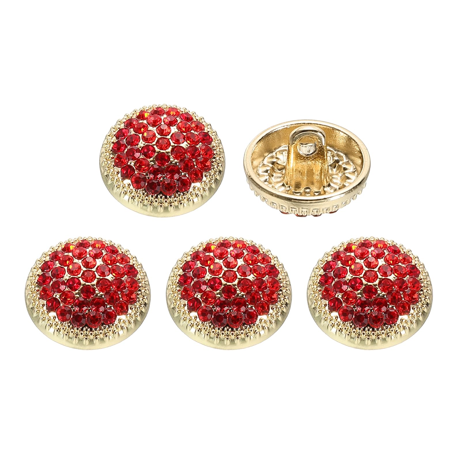 PATIKIL 5 Pcs 24L Round Rhinestone Buttons, 15mm Shiny Crystal Buttons Luxury Fashion Clothing Sewing Accessories for DIY Wedding Decoration Garment Flower Jewelry Making, Gold/Red