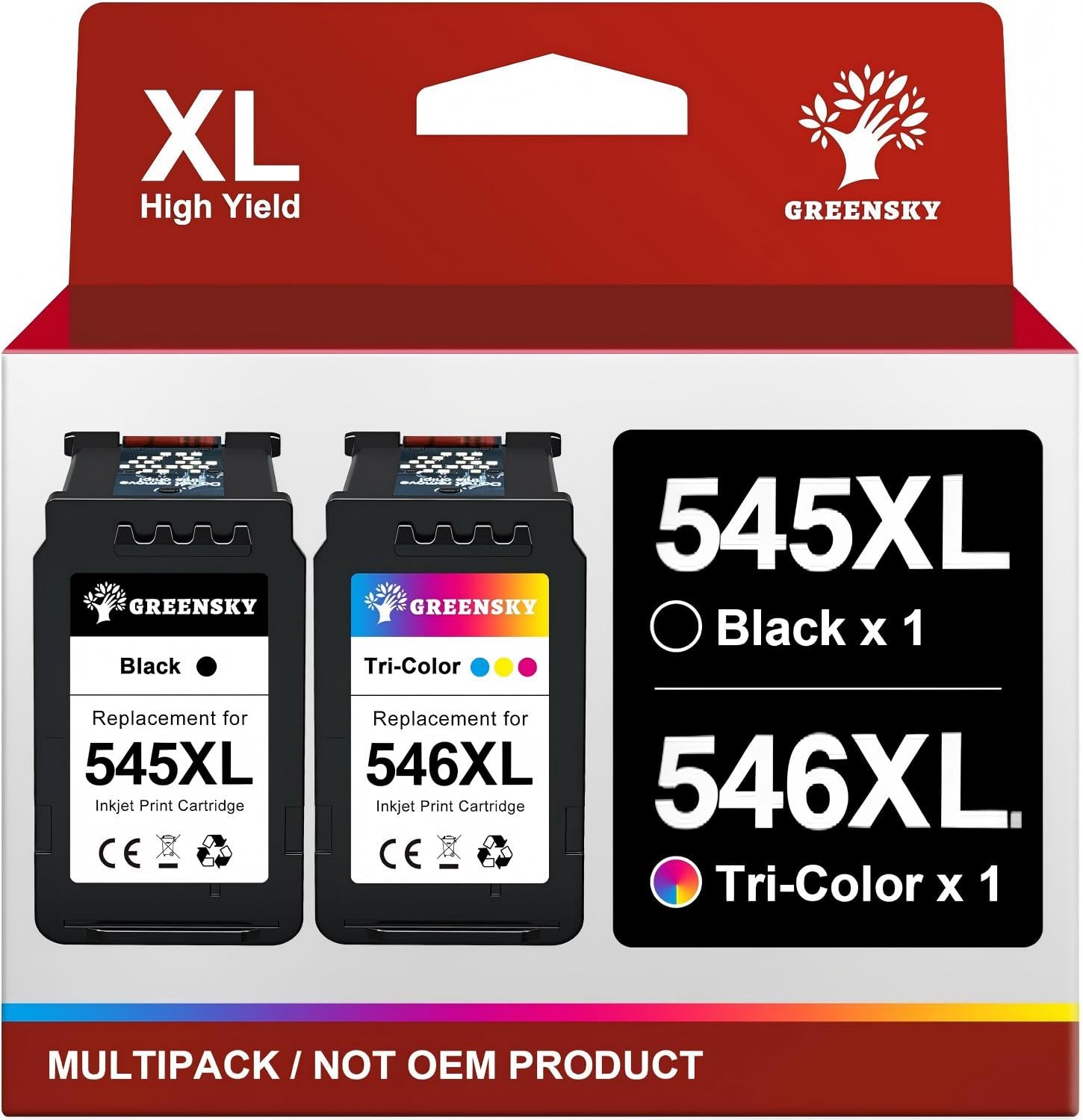 GREENSKY 545 546 XL Multipack Patronen Kompatibel für Canon Druckerpatronen 545 546 PG-545XL CL-546XL für Canon PIXMA MX495 Patronen für PIXMA TR4550 TR4551 TS3150 TS3450 TS3350 MG3050 (Schwarz,Farbe)