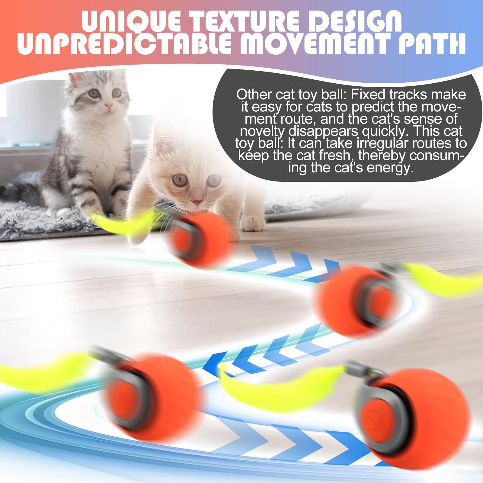 2 PCS Speedy Tail Cat Toy, Smart Interactive Automatic Cat Ball, Electric Rechargeable Irregular Moving - Image 4