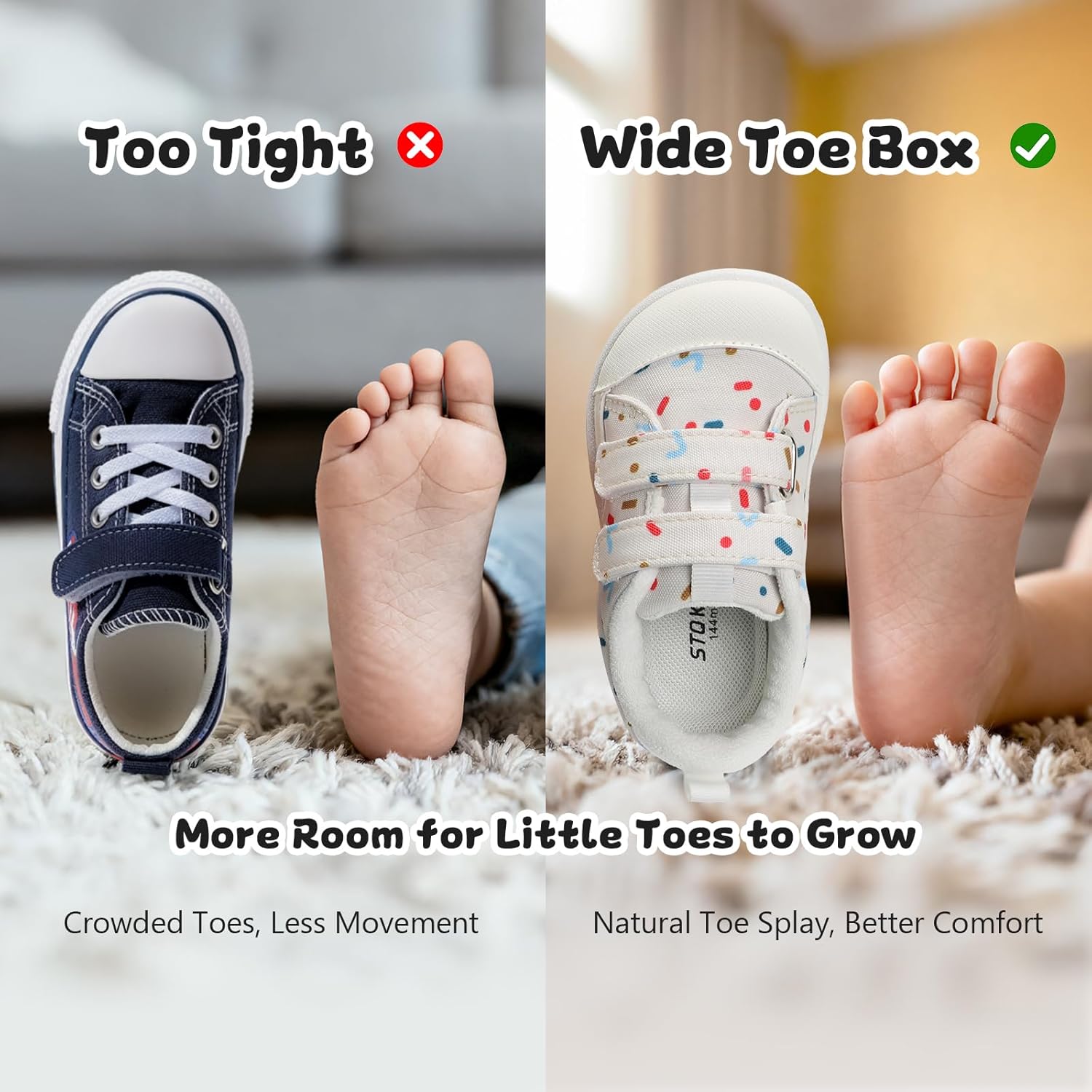 Toddler Boys & Girls Shoes Wide Toe Box Barefoot Kids Canvas Sneakers with Hook-and-Loop - Image 4