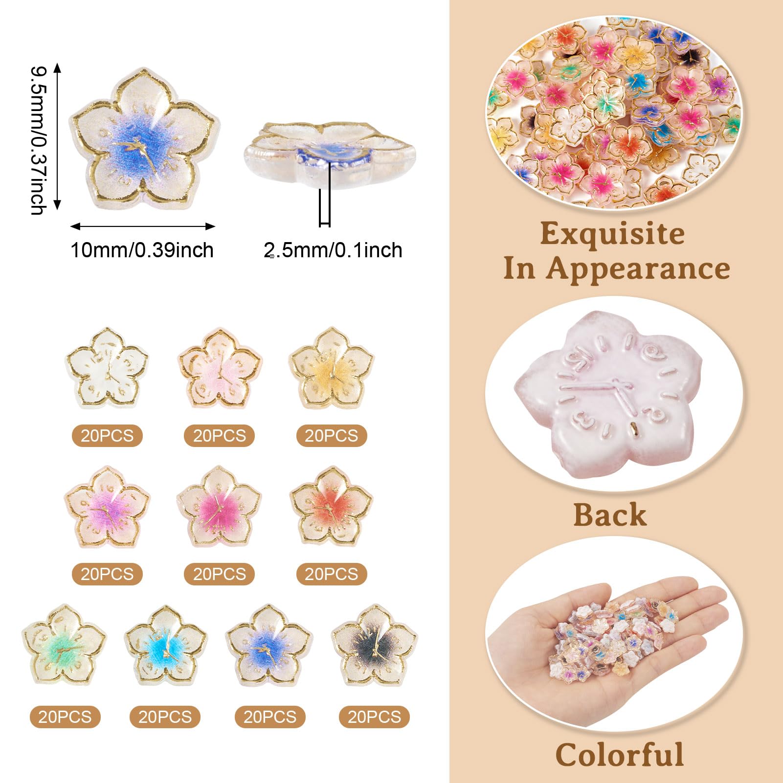 Crafans 200Pcs Cherry Blossoms Cabochons Clock Flower Art Craft Cabochons Flat Back Golden Enlaced Clock Cherry Blossoms Cabochons for Scrapbooking Embellishment - Image 4