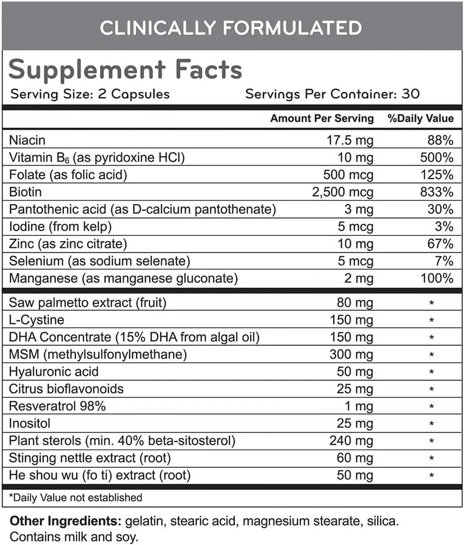 Hairmax for Hair, Skin and Nails Dietary Supplement – Hair Loss and Hair Regrowth Treatment for Women and Men. Contains 2500mcg Biotin, DHT Blocker, MSM & Antioxidants, Pack of 2 Bottles