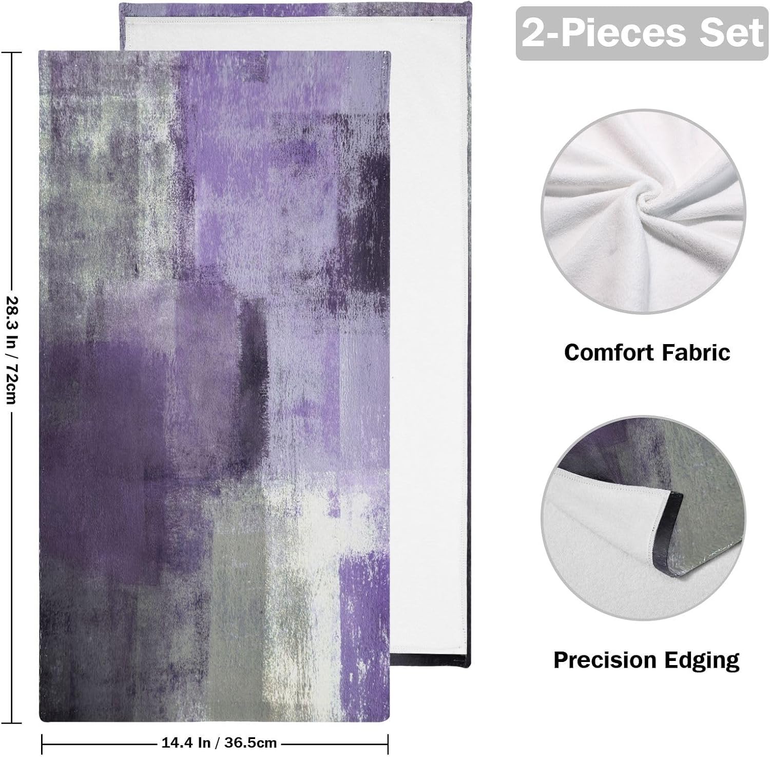Purple Grey Ombre Hand Towels for Bathroom 2 Pack,Microfiber Soft Absorbent Gray Art Painting Grunge Abstract Modern Kitchen Towels,Decorative Bathroom Towels for Face,Bath,Shower 14"x28" - Image 2