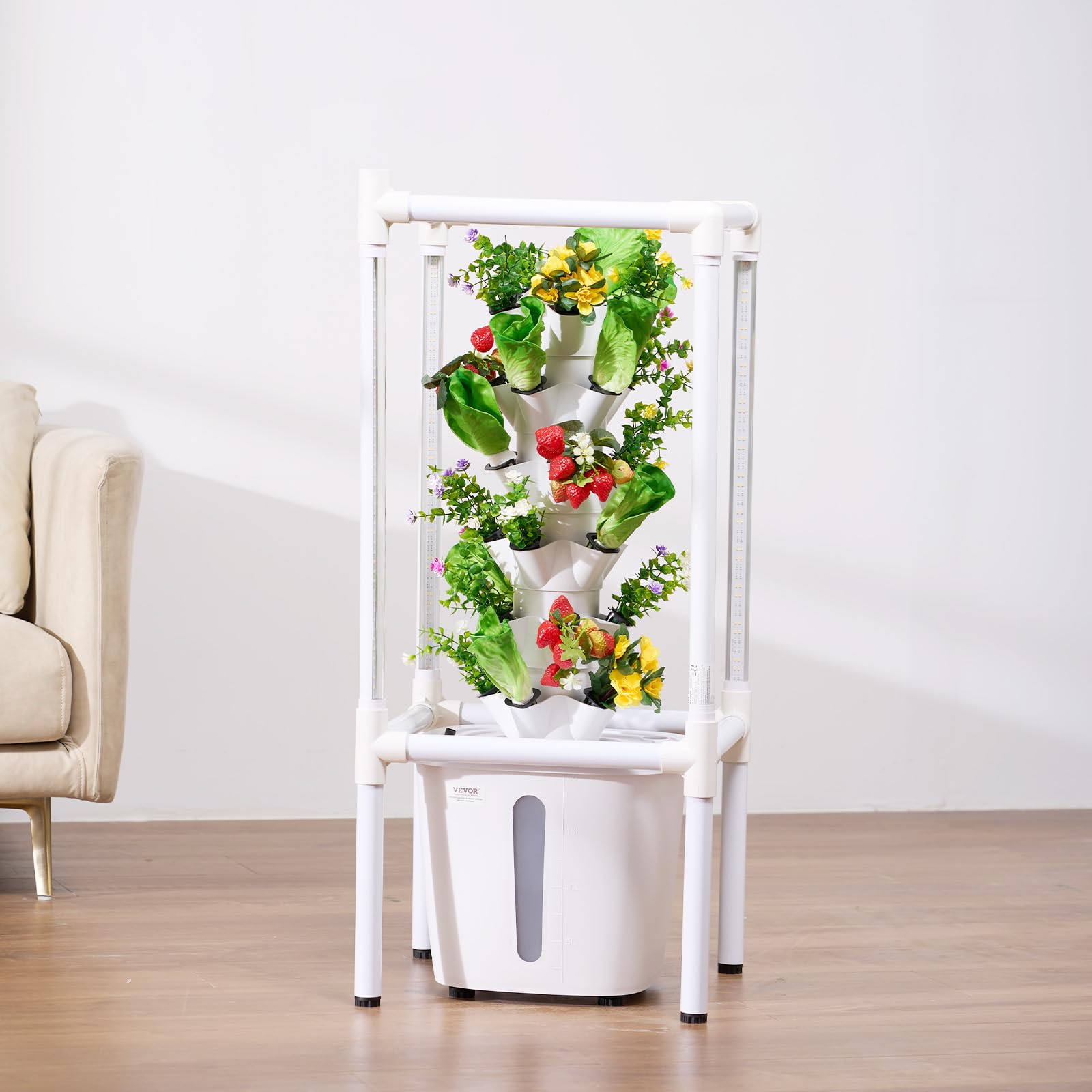 VEVOR Système de Culture Hydroponique, 30 Fentes de Plantation, Tour Hydroponique 6 Niveaux, avec Lampe de Culture, Pompe à Eau, Kit Germination de Plantes pour Herbes, Fruits, Légumes d'Intérieur