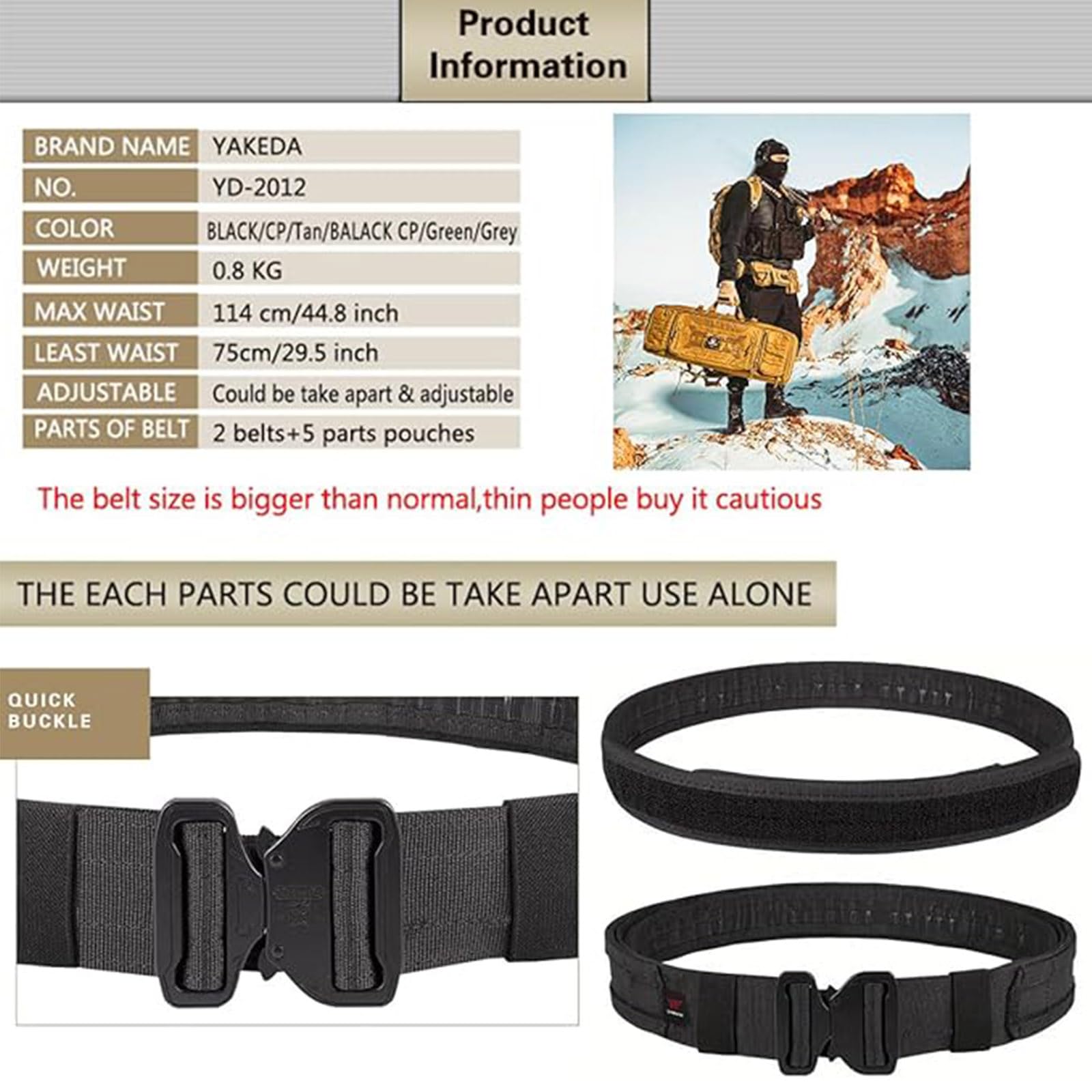 Taktyczny pas bojowy Quick Release Rigger 1,75 cala wewnętrzny i zewnętrzny pas airsoft wytrzymałe pasy dla mężczyzn
