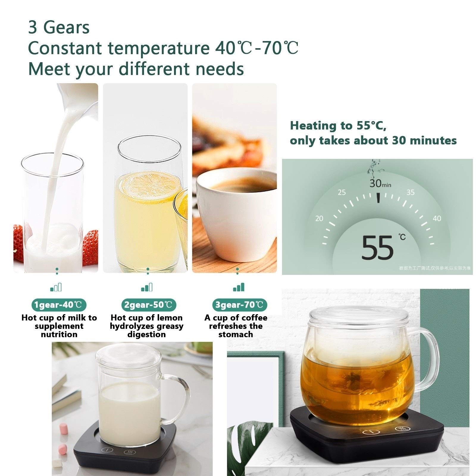 Chauffe Tasse De Café, Électrique Chauffe Tasse Pad, 20W Mug Warmer Verre, Chauffe-tasses Intelligent Pour Réchauffer Et Réchauffer Le Café, Les Boissons, Le Lait Et Le Thé ( Color : Brown+Milk cup )