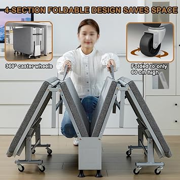Fold Up Beds for Adults with Mattress, Folding Bed with Mattress, Portable Foldable Guest Bed for Adults with Metal Frame on Wheels for Home, Office(190x70x27cm)