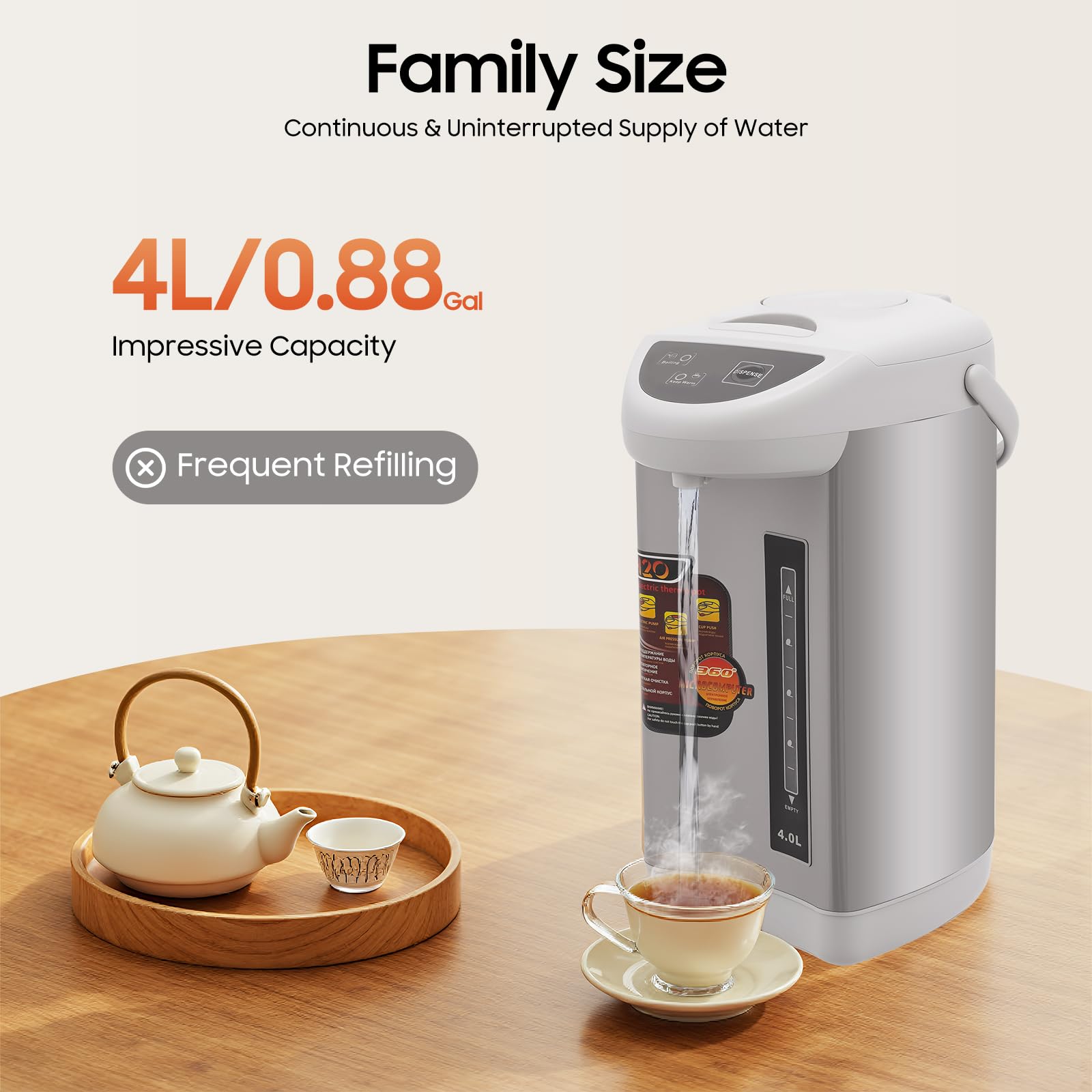 Thermopot - Distributeur d'eau chaude - 4 l - En acier inoxydable - Avec fonction de maintien de la chaleur - Gris