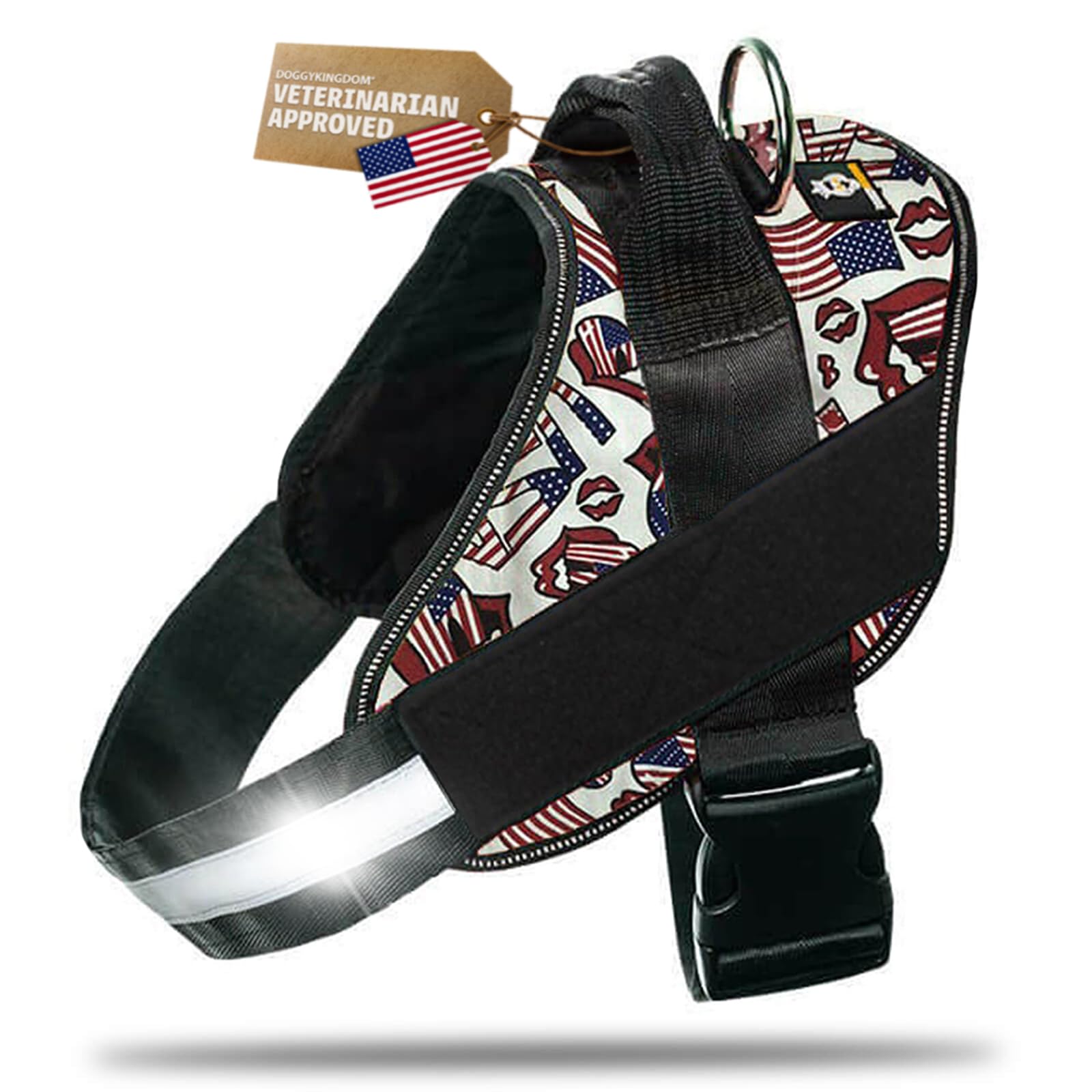 DOGGYKINGDOM Dog Harness with Patch Panels, No Choke, Reflective, Adjustable, Soft Padded Dog Vest Harness with Easy Control Handle for Medium Sized