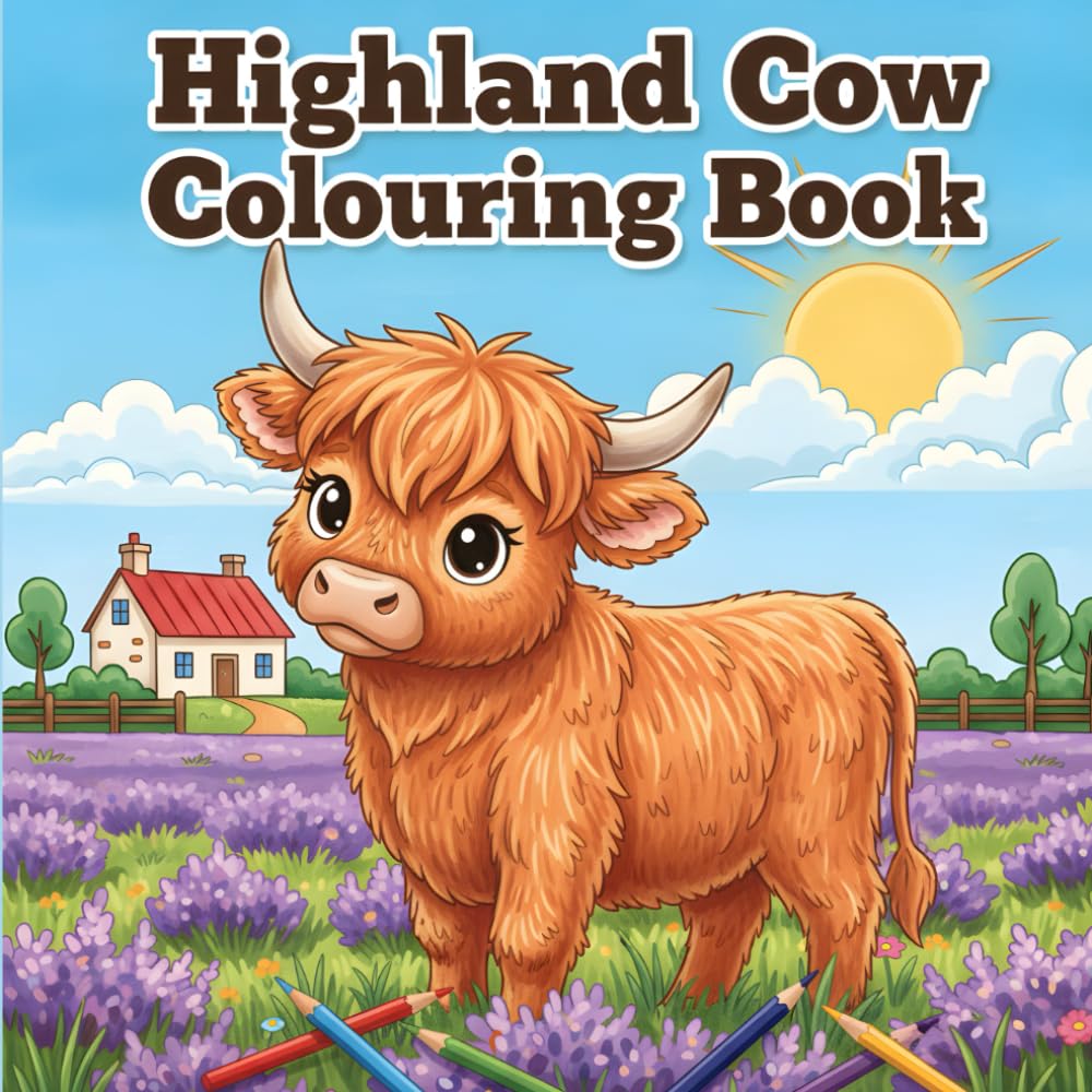 Highland Cow Colouring Book: 50 Adorable Colouring Pages Featuring Fluffy Highland Cows, Funny Scenes, and Beautiful Scottish Landscapes for Kids, Adults, and Cow Lovers